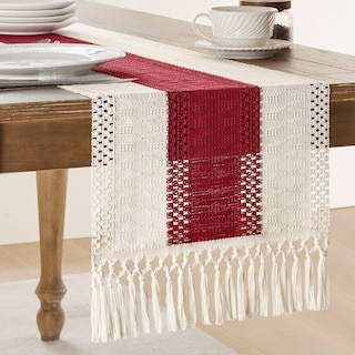 Foto 1 | Camino De Mesa Zeemart, Estilo Macramé, Bicolor, 35 X 150 Cm, Rojo/marfil - Venta Internacional.