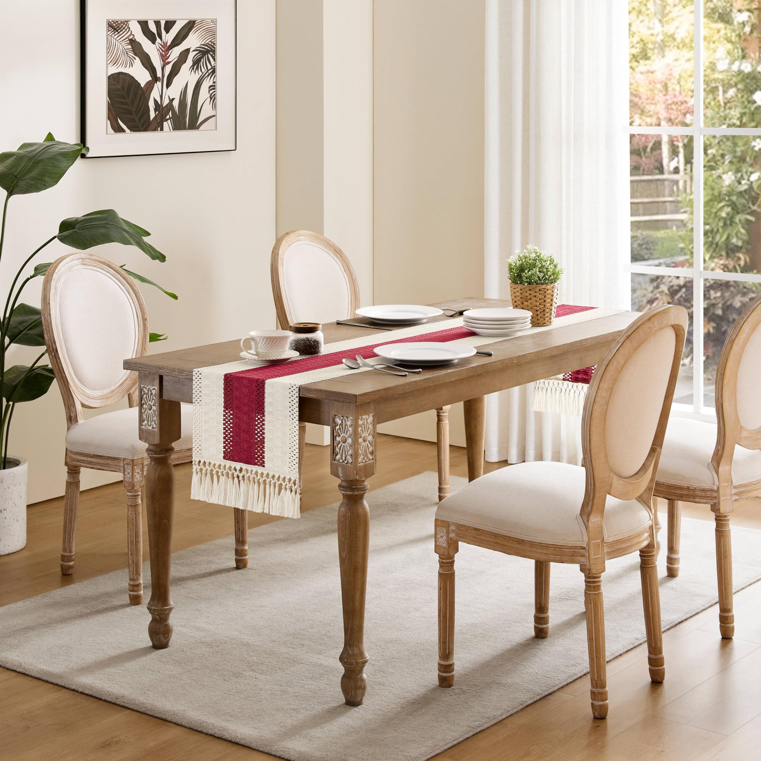 Foto 3 | Camino De Mesa Zeemart, Estilo Macramé, Bicolor, 35 X 150 Cm, Rojo/marfil - Venta Internacional.