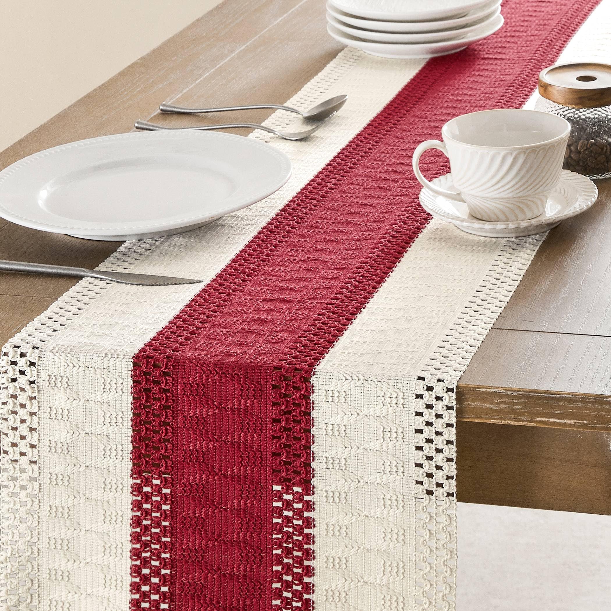 Foto 5 pulgar | Camino De Mesa Zeemart, Estilo Macramé, Bicolor, 35 X 150 Cm, Rojo/marfil - Venta Internacional.