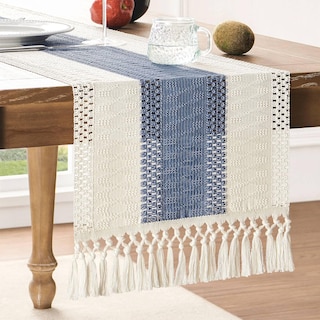Foto 1 | Tapete De Mesa Zeemart, Estilo Macramé, Bicolor, 36 X 90 Cm, Azul/marfil - Venta Internacional.