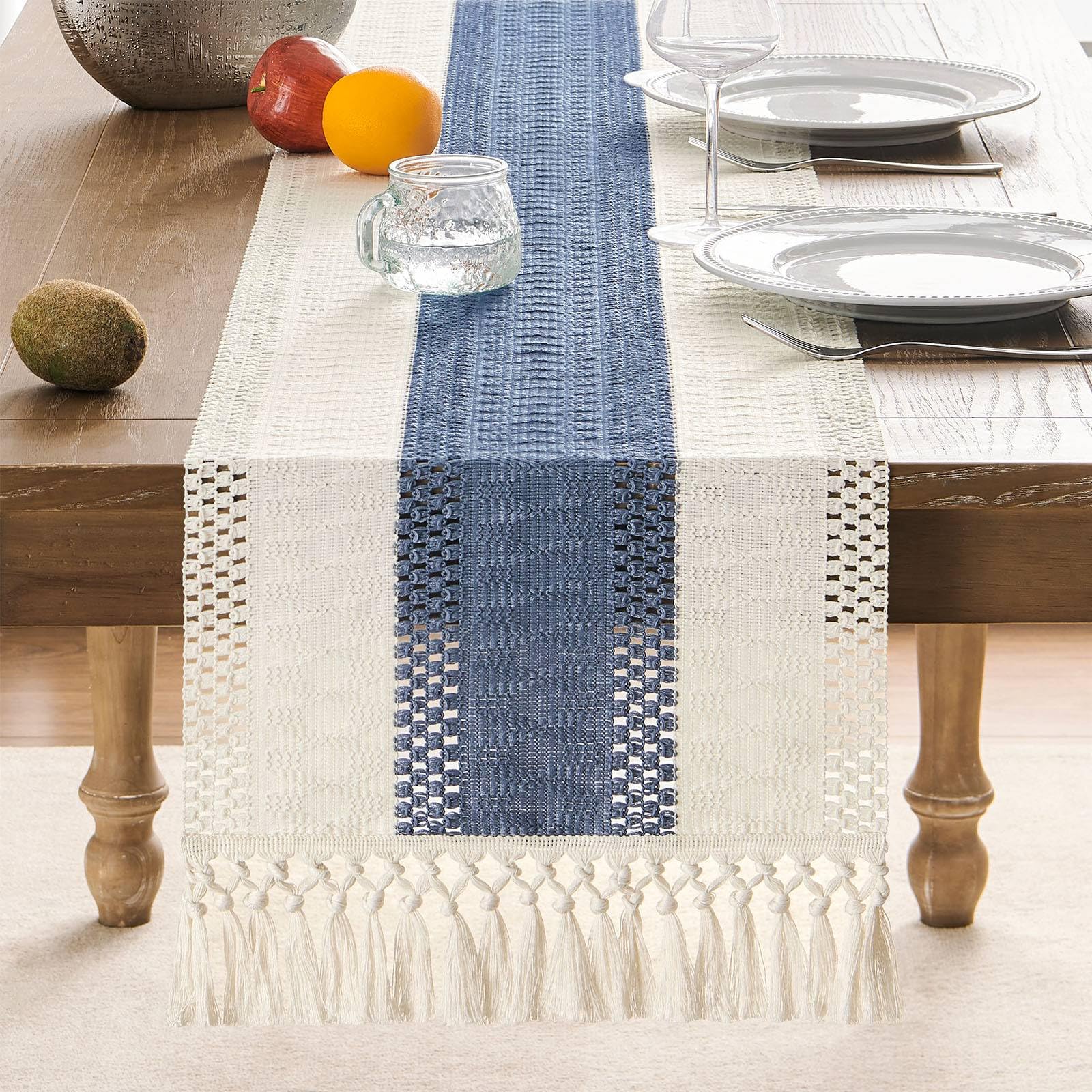 Foto 3 pulgar | Tapete De Mesa Zeemart, Estilo Macramé, Bicolor, 36 X 90 Cm, Azul/marfil - Venta Internacional.