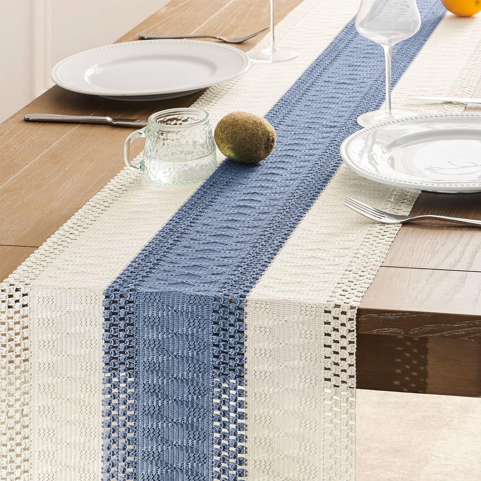 Foto 5 | Tapete De Mesa Zeemart, Estilo Macramé, Bicolor, 36 X 90 Cm, Azul/marfil - Venta Internacional.