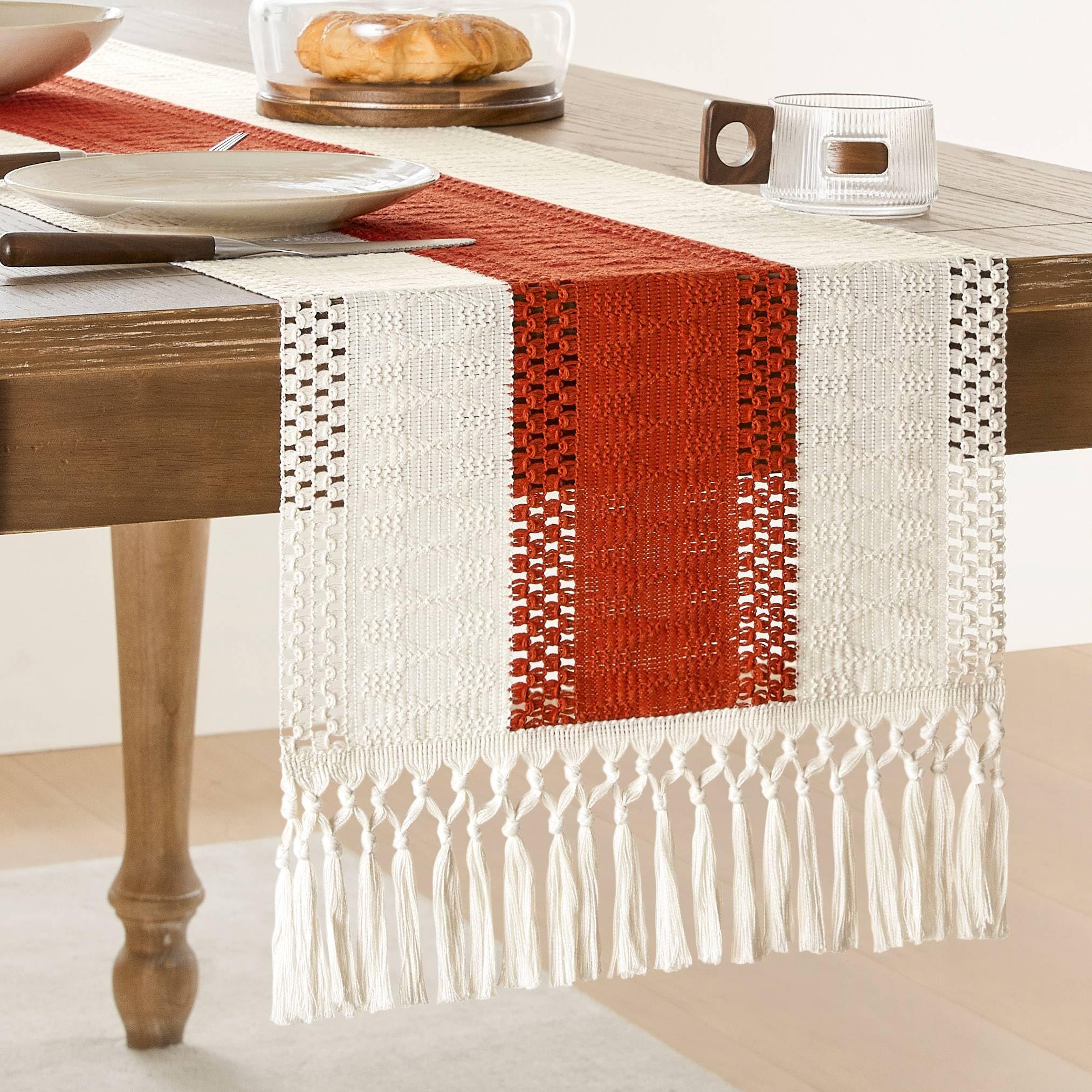 Foto 1 | Camino De Mesa Zeemart, Estilo Macramé, Bicolor, 36 X 183 Cm, Naranja/marfil - Venta Internacional.