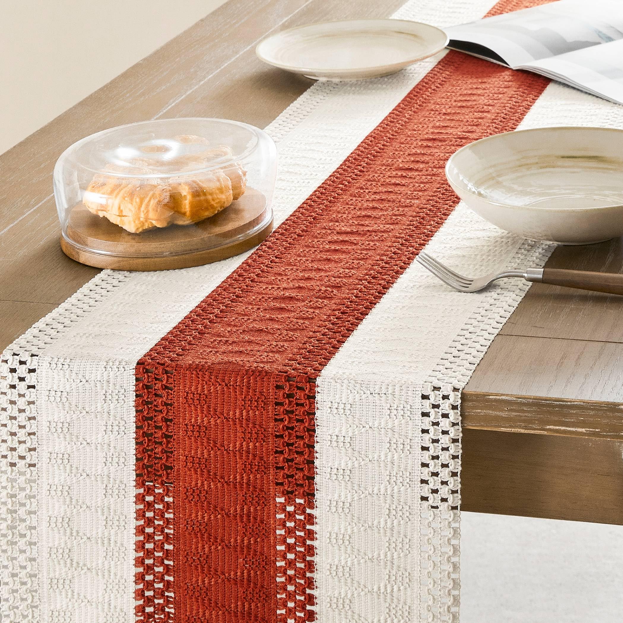 Foto 4 | Camino De Mesa Zeemart, Estilo Macramé, Bicolor, 36 X 183 Cm, Naranja/marfil - Venta Internacional.