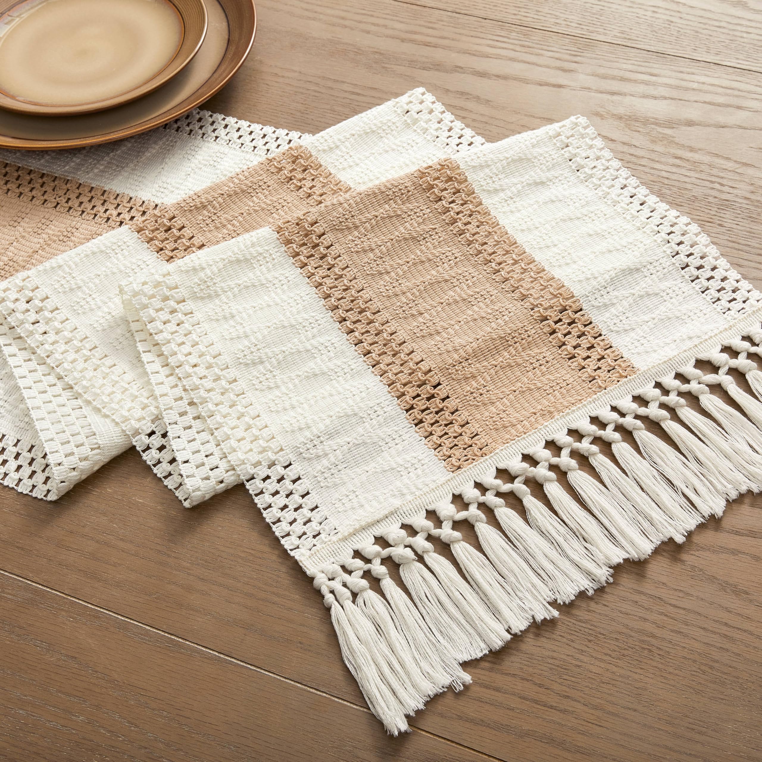 Foto 7 | Camino De Mesa Zeemart, Estilo Macramé, Bicolor, 36 Cm X 90 Cm, Color Beige - Venta Internacional.