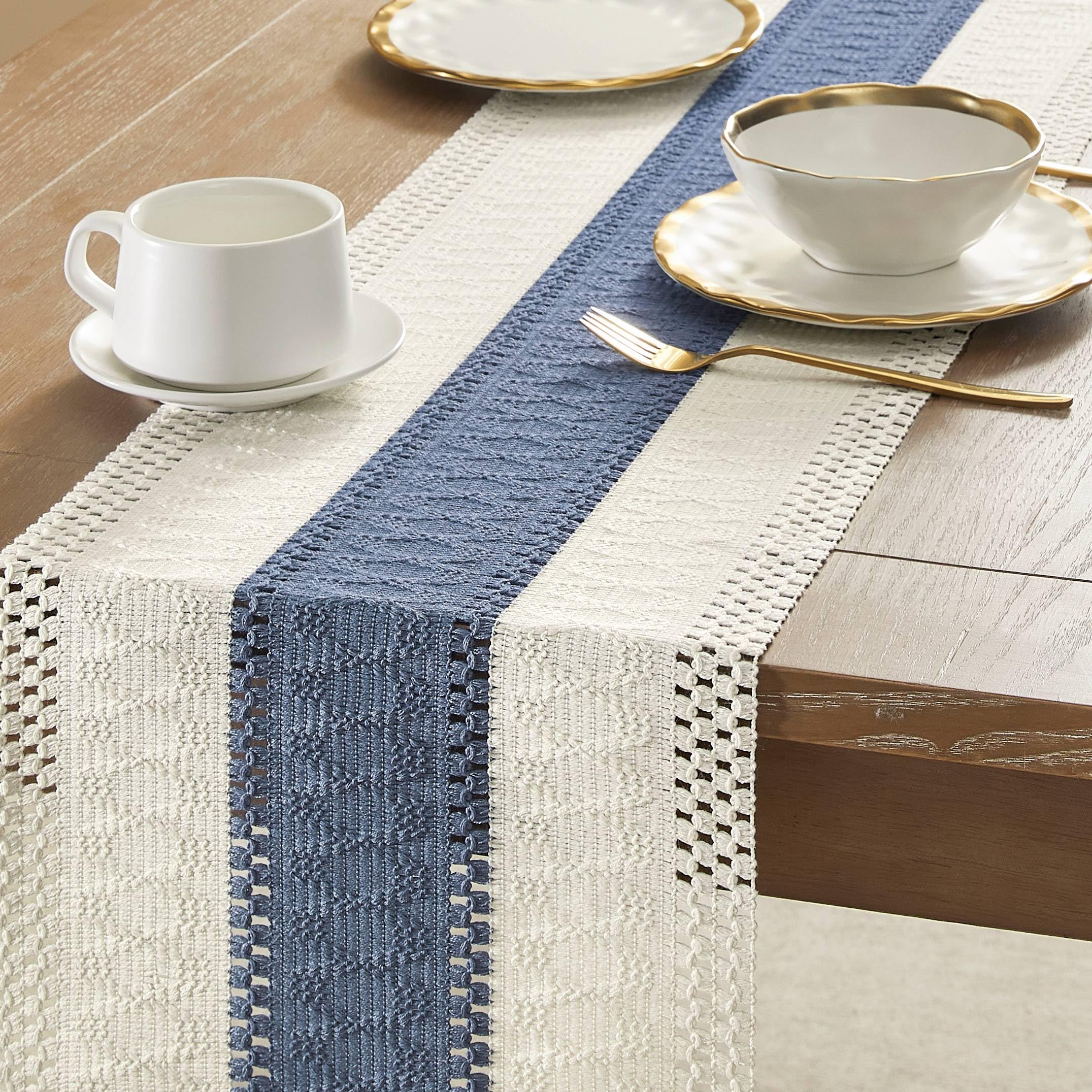 Foto 4 | Tapete De Mesa Zeemart, Estilo Macramé, Bicolor, 30 X 275 Cm, Azul/verde - Venta Internacional.