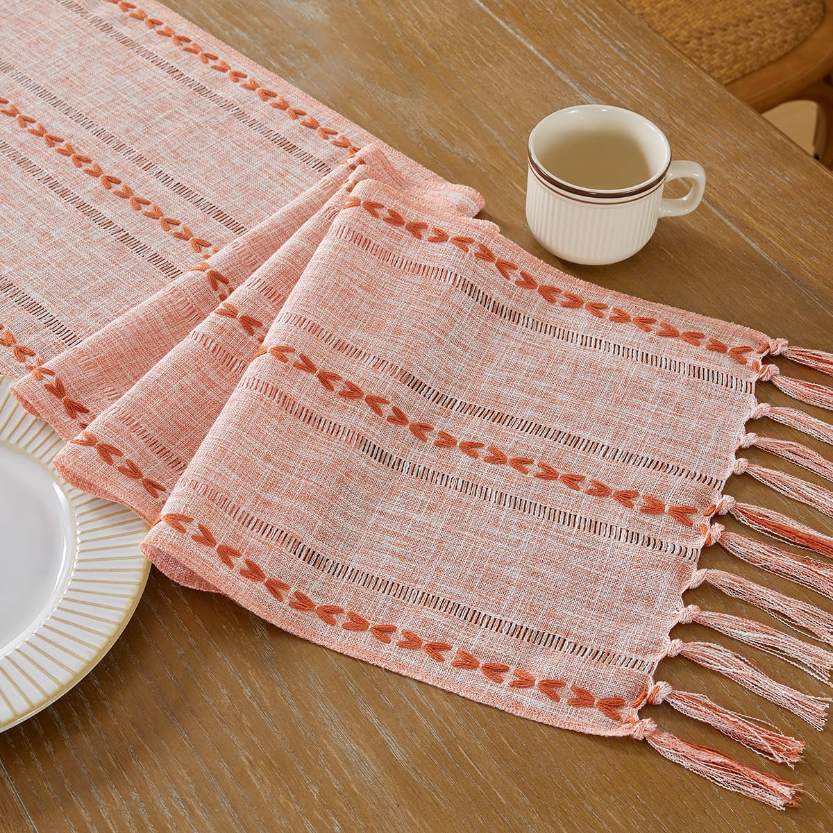 Camino De Mesa Wracra Fall Linen Farmhouse, 150 Cm De Largo, Color Naranja - Venta Internacional.