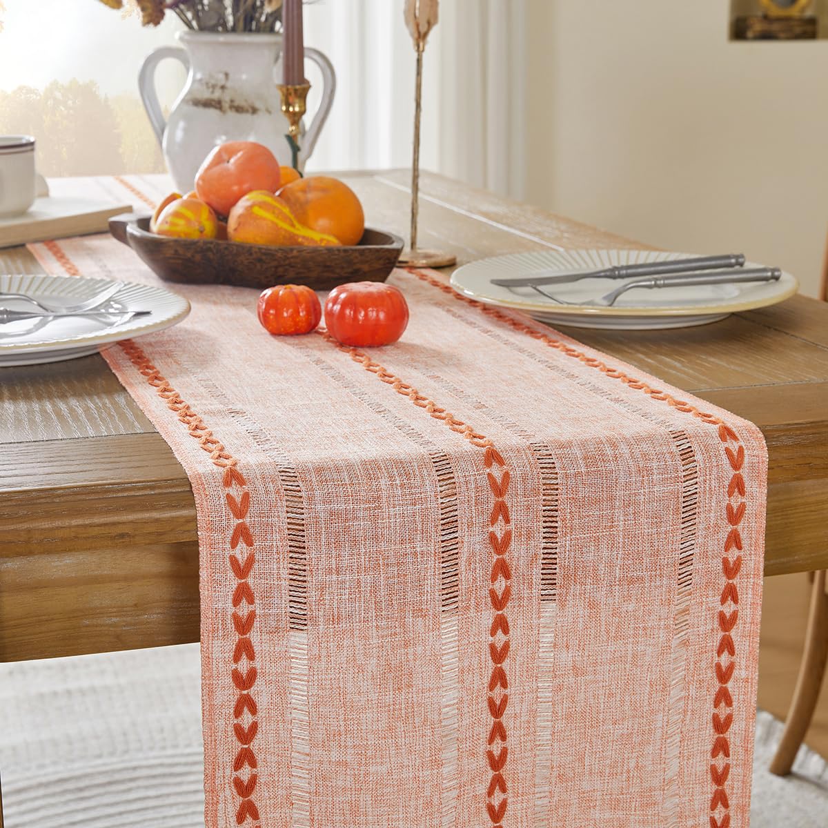 Foto 5 | Camino De Mesa Wracra Fall Linen Farmhouse, 150 Cm De Largo, Color Naranja - Venta Internacional.