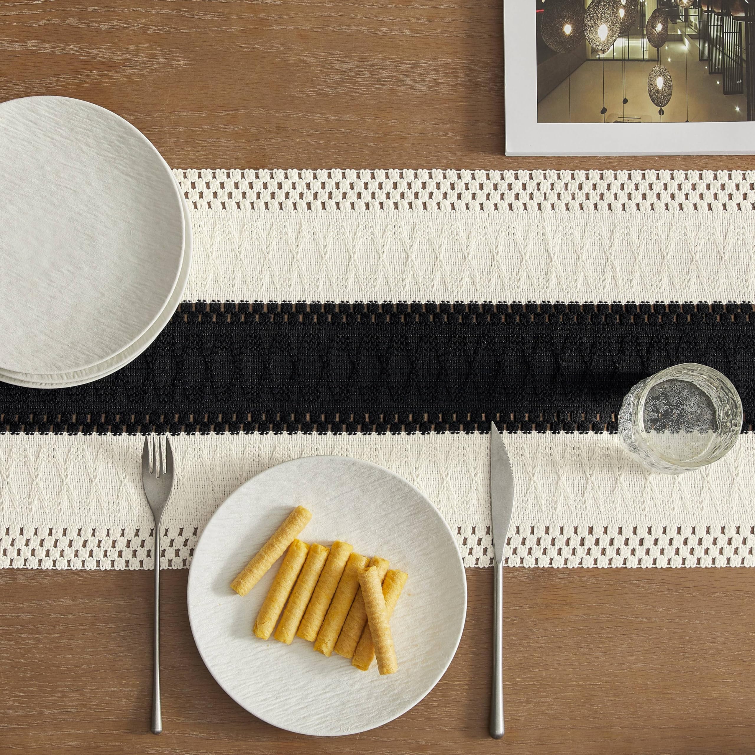 Foto 5 | Tapete De Mesa Zeemart, Estilo Macramé, Bicolor, 30 X 120 Cm, Negro/iv - Venta Internacional.