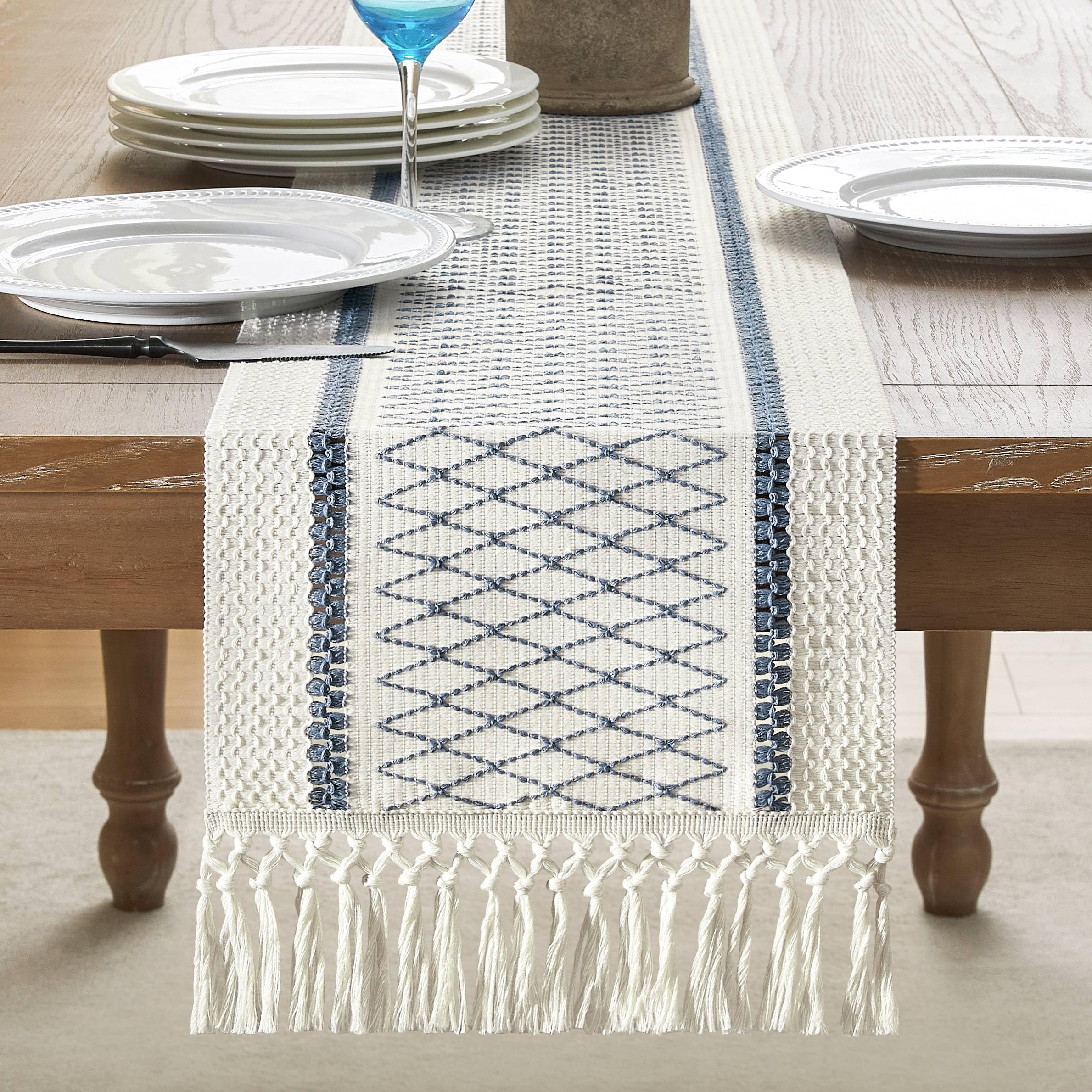 Foto 2 | Camino De Mesa Zeemart, Estilo Macramé, Bicolor, 30 X 275 Cm, Azul Y Gris - Venta Internacional.