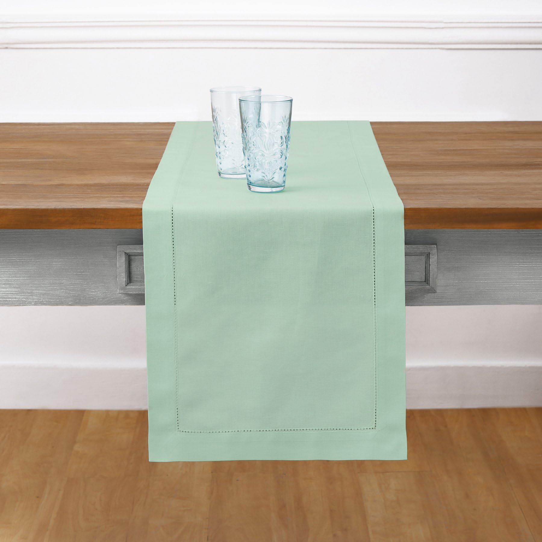 Table Runner Solino Home, Con Dobladillo De Lino Y Algodón, Color Aguamarina, 3 M - Venta Internacional.