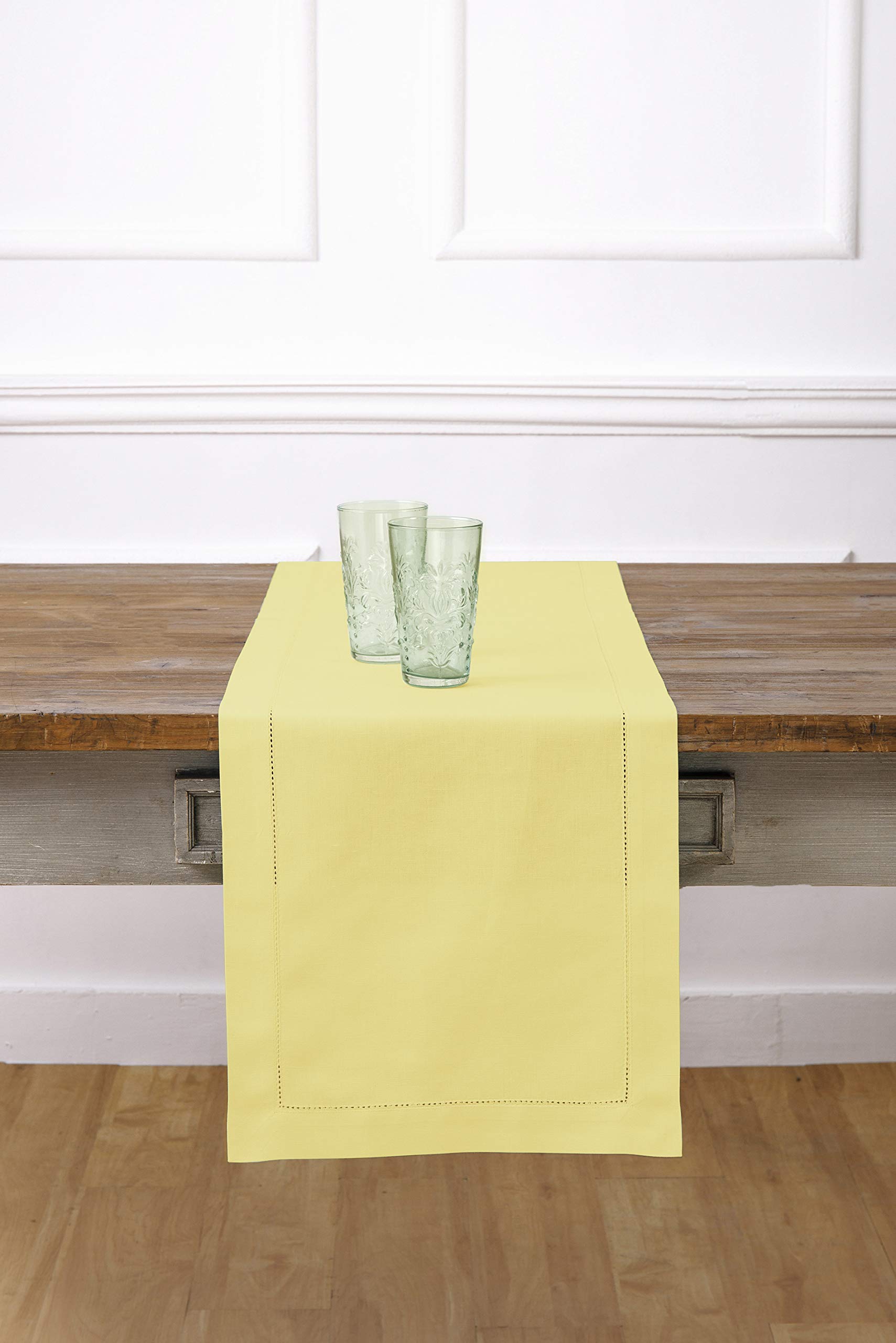 Tapete De Mesa Solino Home, Algodón Y Lino, Color Amarillo, 36 X 120 Cm - Venta Internacional.