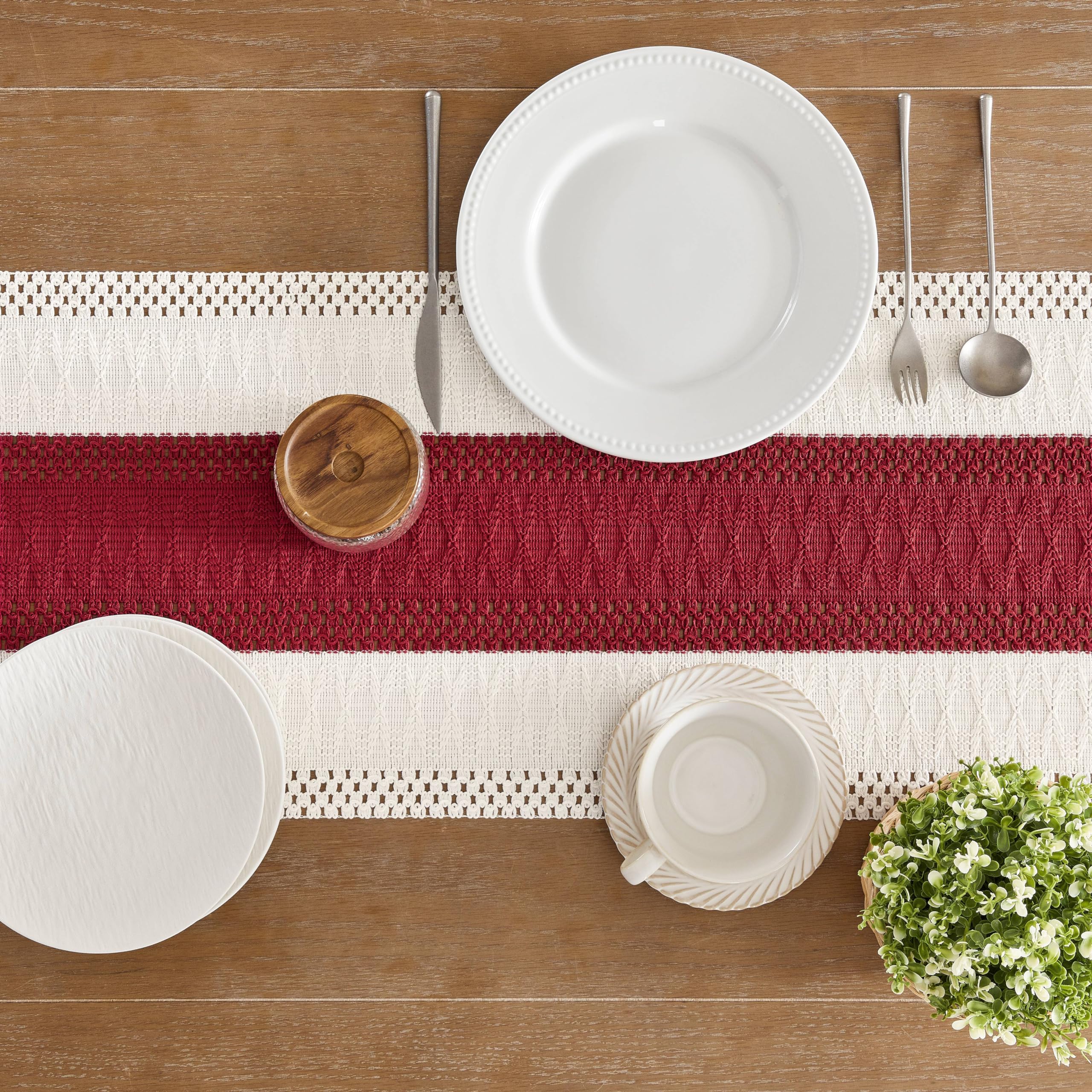 Foto 5 | Tapete De Mesa Zeemart, Estilo Macramé, Bicolor, 36 X 120 Cm, Rojo/marfil - Venta Internacional.