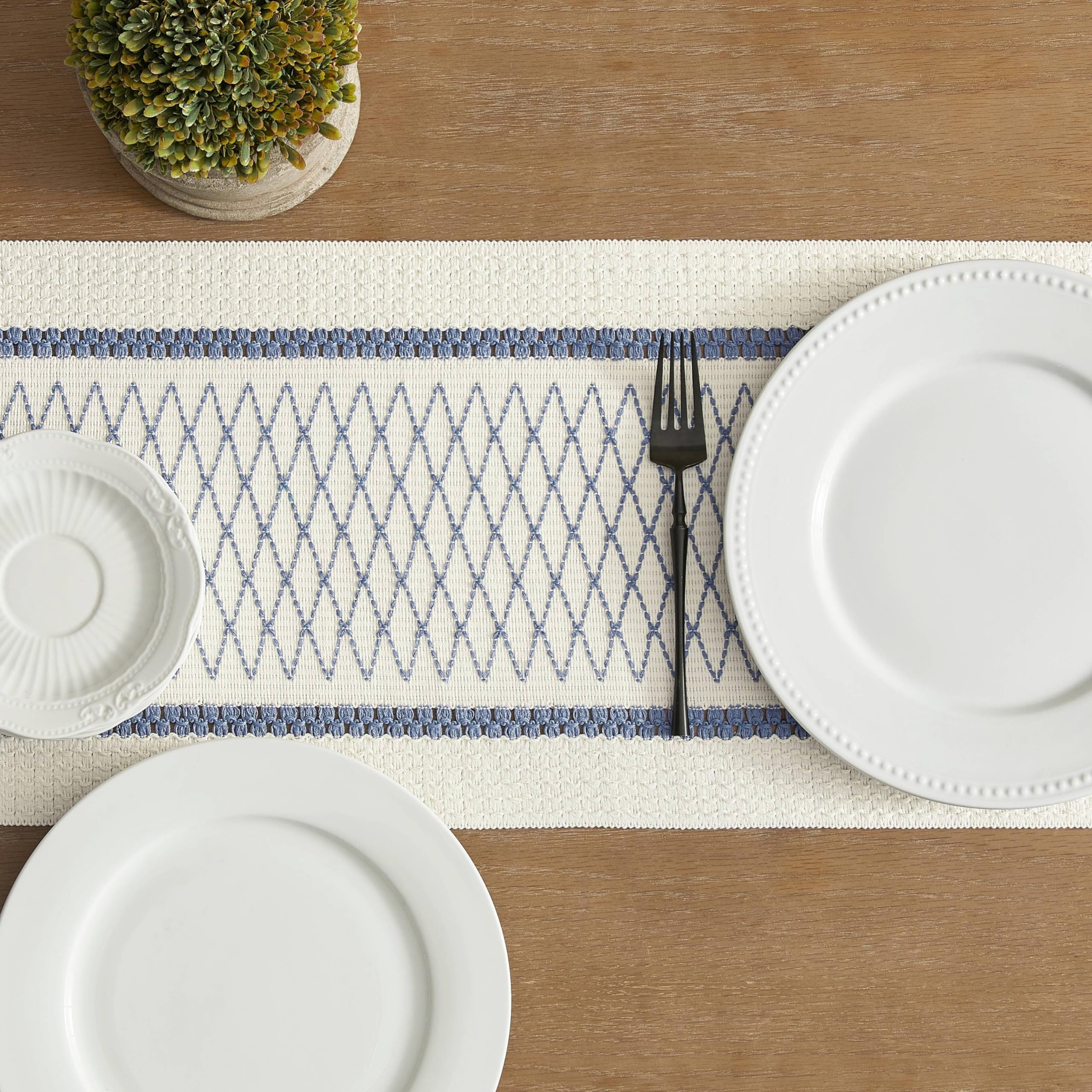 Foto 6 pulgar | Camino De Mesa Zeemart, Estilo Macramé, Bicolor, 30 X 90 Cm, Rejilla Azul - Venta Internacional.
