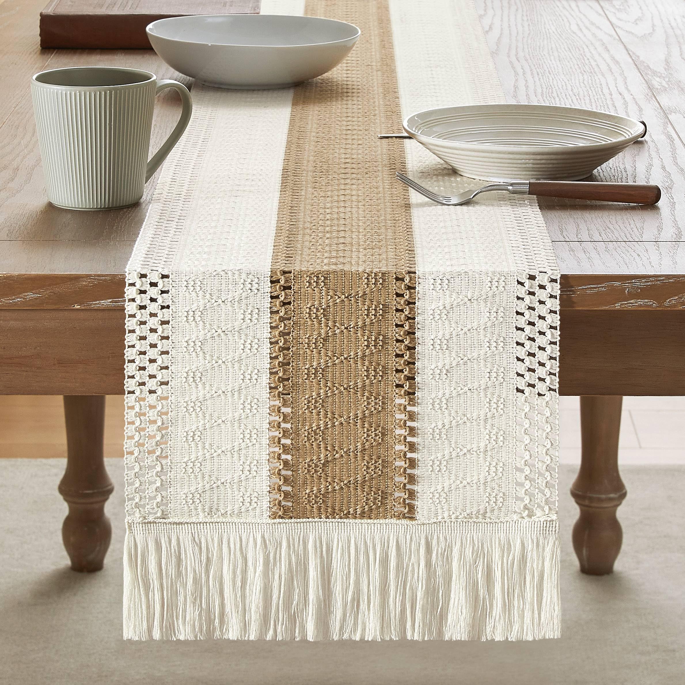 Foto 2 | Tapete De Mesa Zeemart, Estilo Macramé, Bicolor, 30 X 230 Cm, Color Marrón/iv - Venta Internacional.