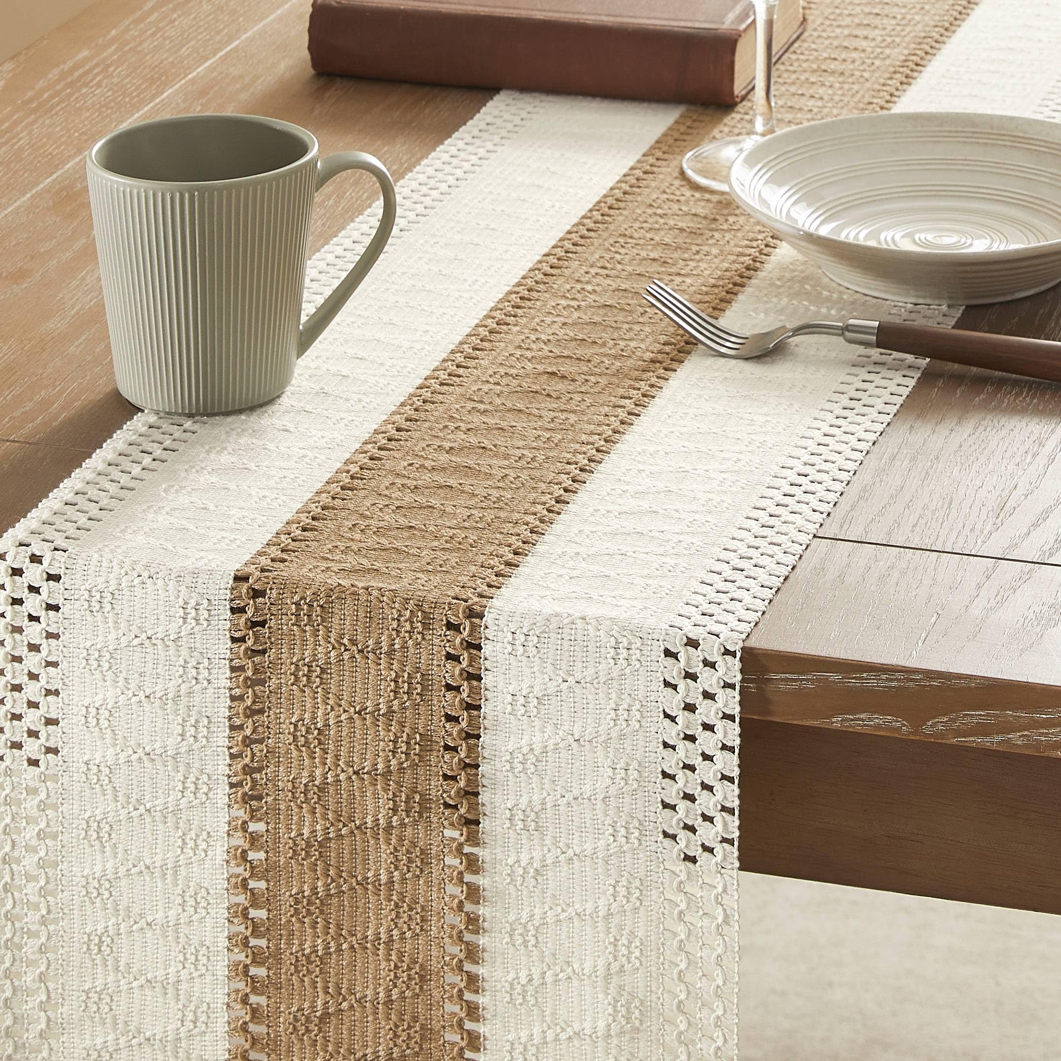 Foto 4 | Tapete De Mesa Zeemart, Estilo Macramé, Bicolor, 30 X 230 Cm, Color Marrón/iv - Venta Internacional.