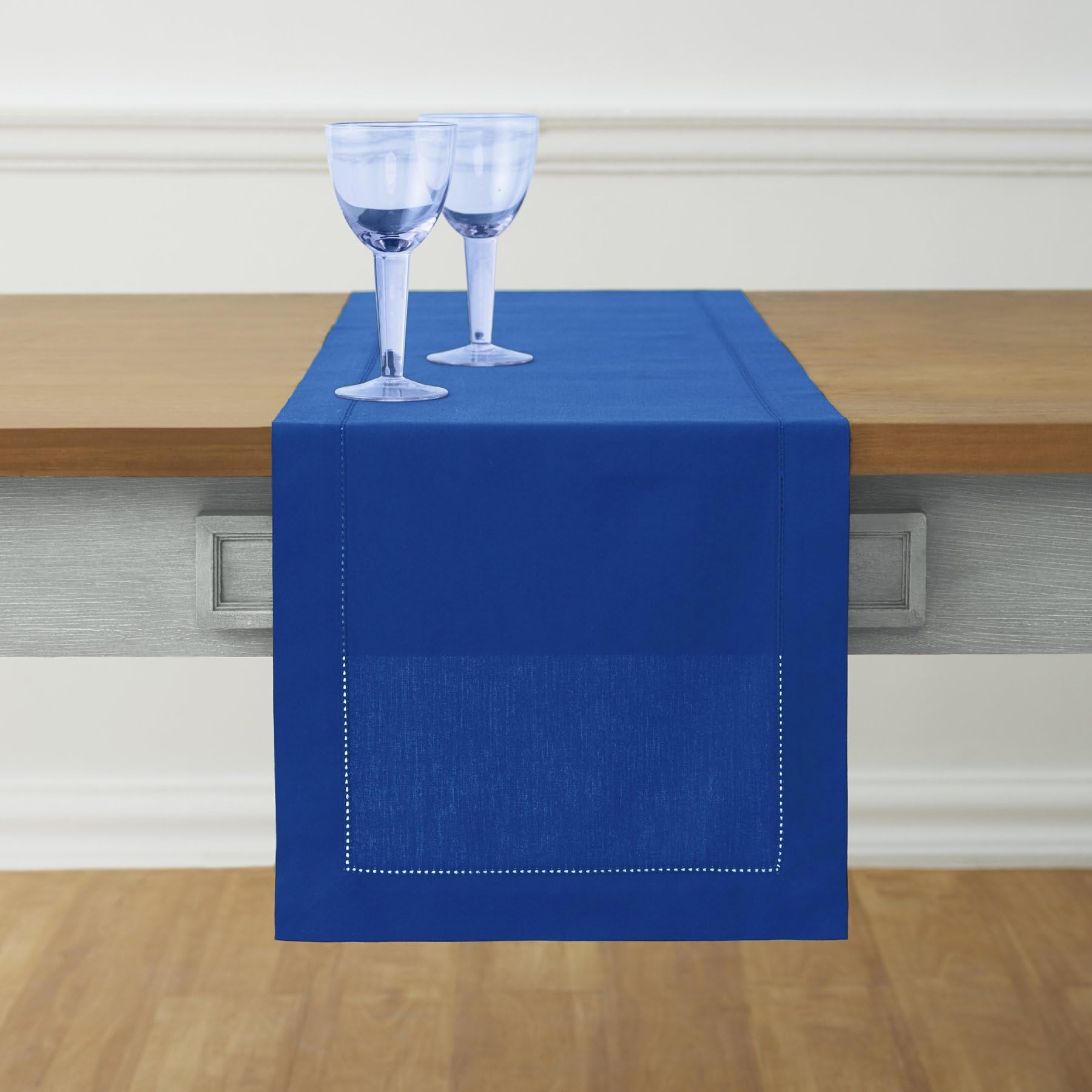 Tapete De Mesa Solino Home Con Dobladillo De Lino Y Algodón Azul, 36 Cm - Venta Internacional.