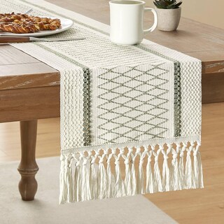 Foto 1 | Tapete De Mesa Zeemart, Estilo Macramé, Bicolor, 30 X 120 Cm, Color Verde - Venta Internacional.