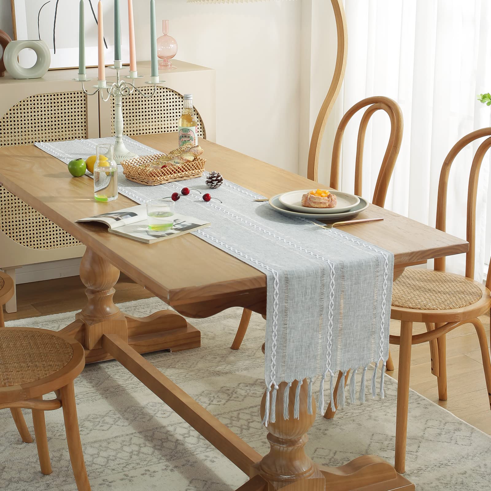 Foto 5 pulgar | Camino De Mesa Wracra Rustic Con Dobladillo De Lino, 230 Cm, Con Borlas - Venta Internacional.