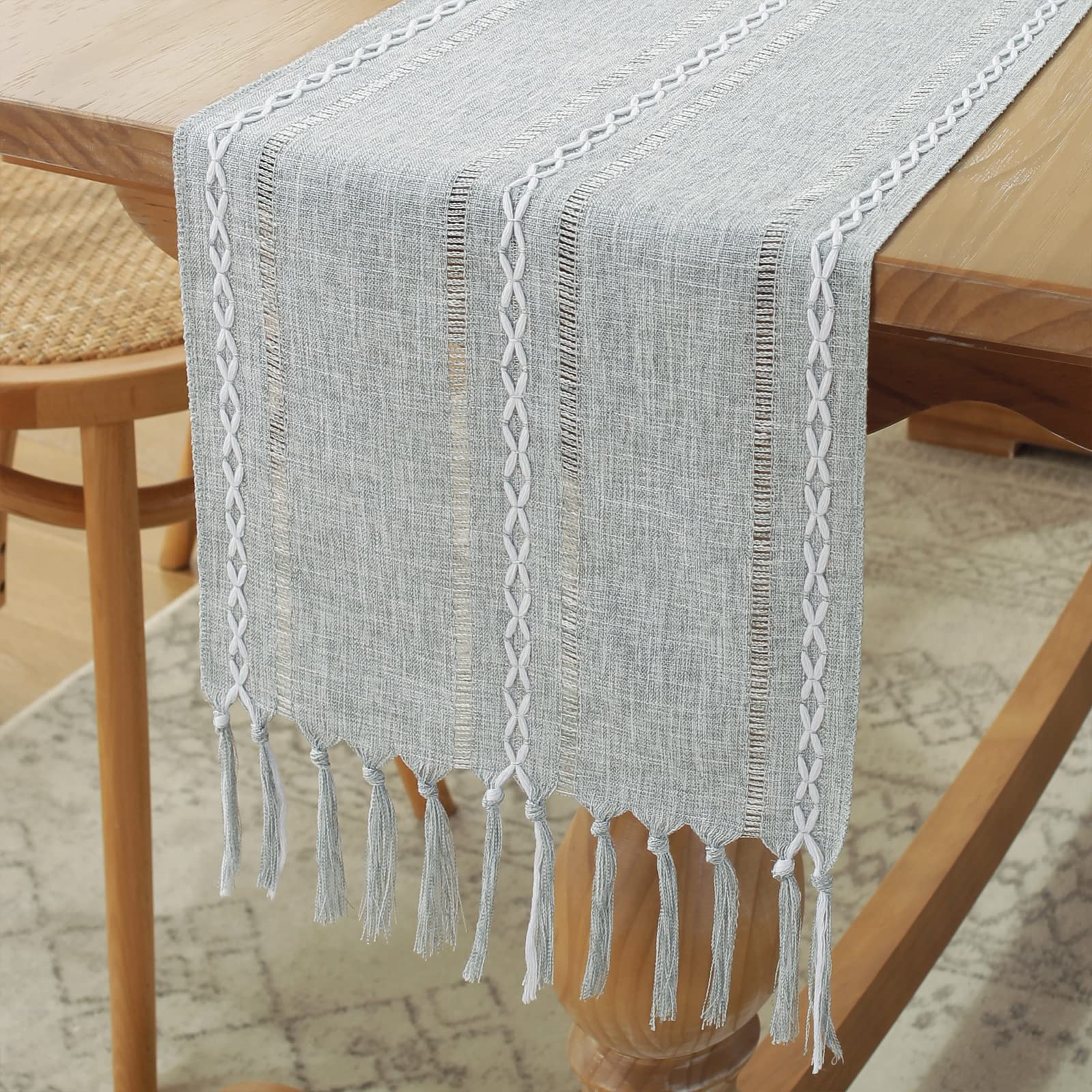 Foto 7 pulgar | Camino De Mesa Wracra Rustic Con Dobladillo De Lino, 230 Cm, Con Borlas - Venta Internacional.