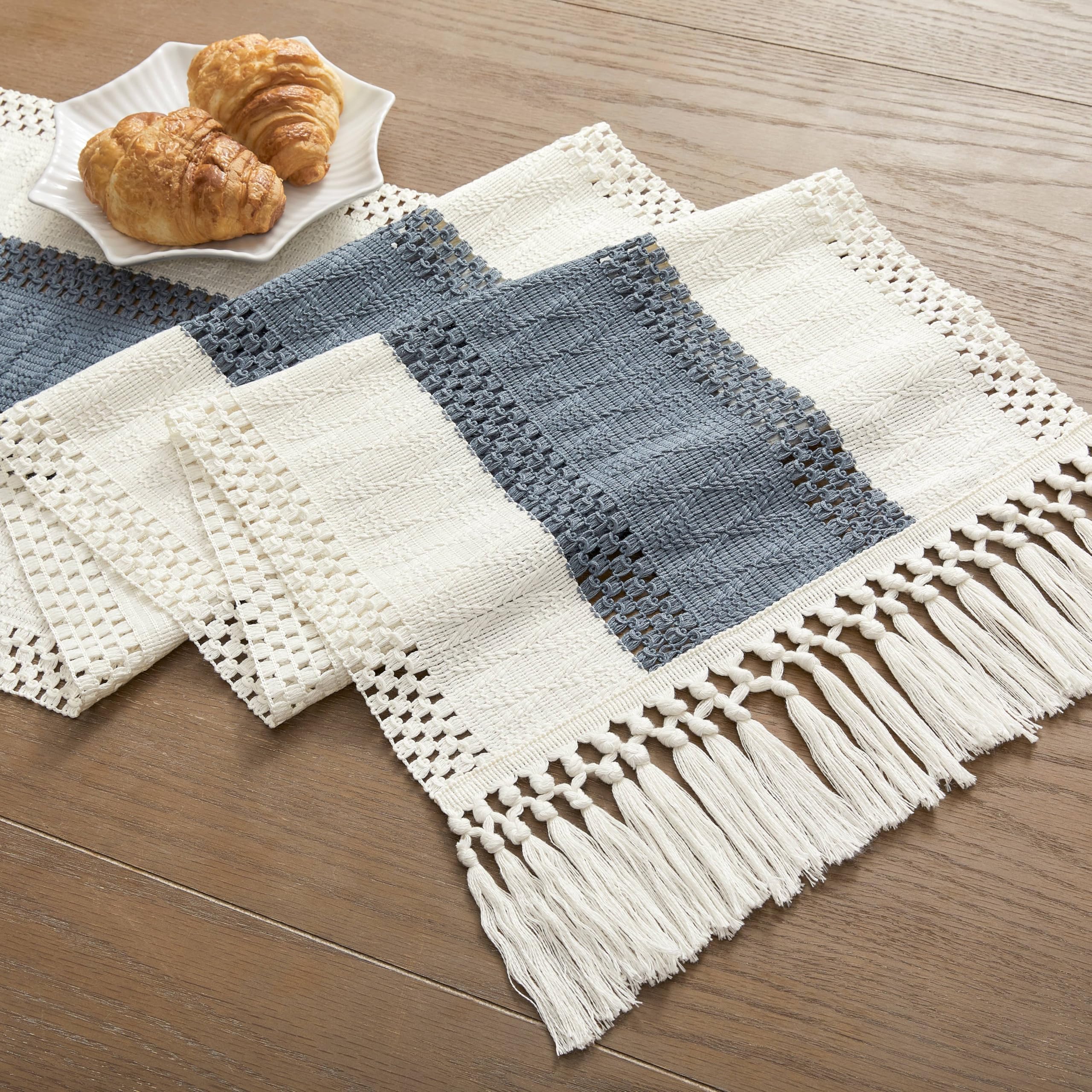 Foto 7 | Tapete De Mesa Zeemart, Estilo Macramé, Bicolor, 35 X 275 Cm, Azul Marino Y Verde - Venta Internacional.