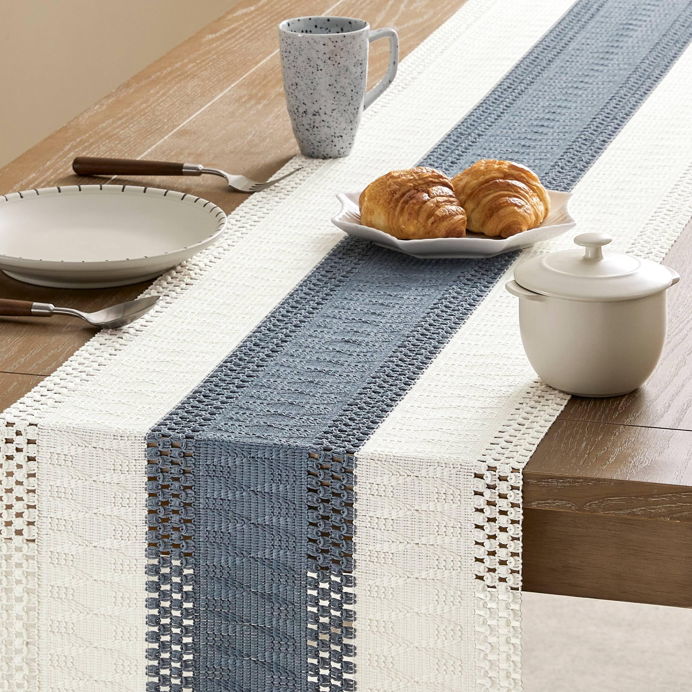 Foto 5 pulgar | Tapete De Mesa Zeemart, Estilo Macramé, Bicolor, 36 X 90 Cm, Azul Marino Y Marfil - Venta Internacional.