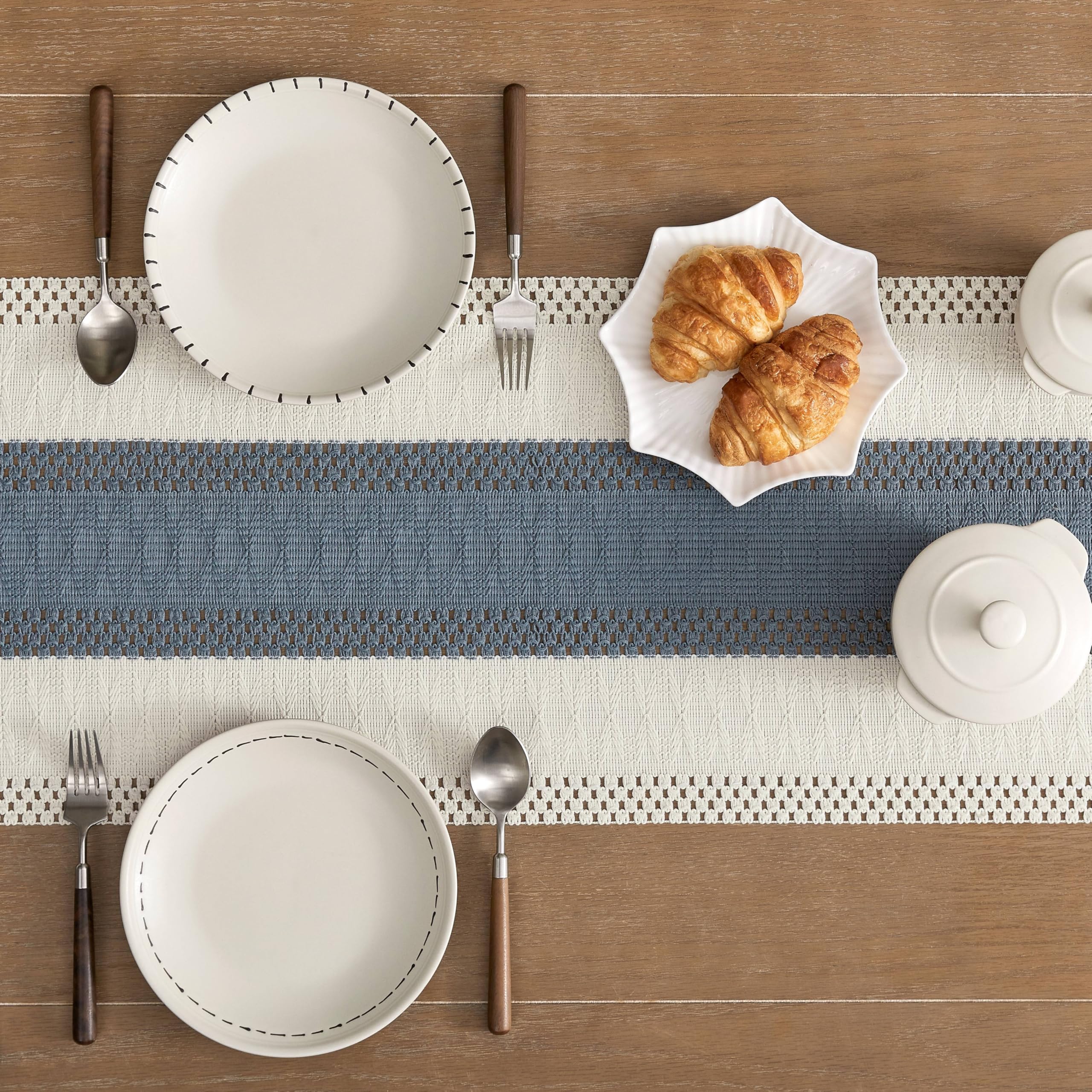 Foto 6 pulgar | Tapete De Mesa Zeemart, Estilo Macramé, Bicolor, 36 X 90 Cm, Azul Marino Y Marfil - Venta Internacional.