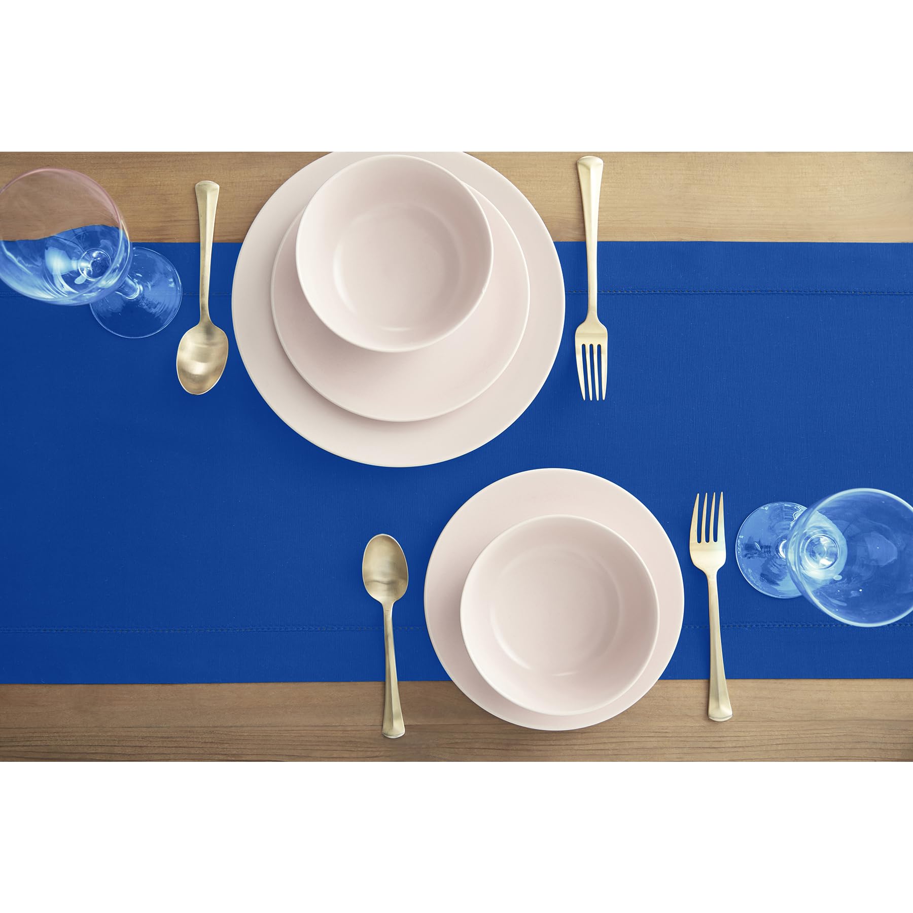 Foto 4 pulgar | Tapete De Mesa Solino Home Con Dobladillo De Lino Y Algodón Azul, 150 Cm - Venta Internacional.