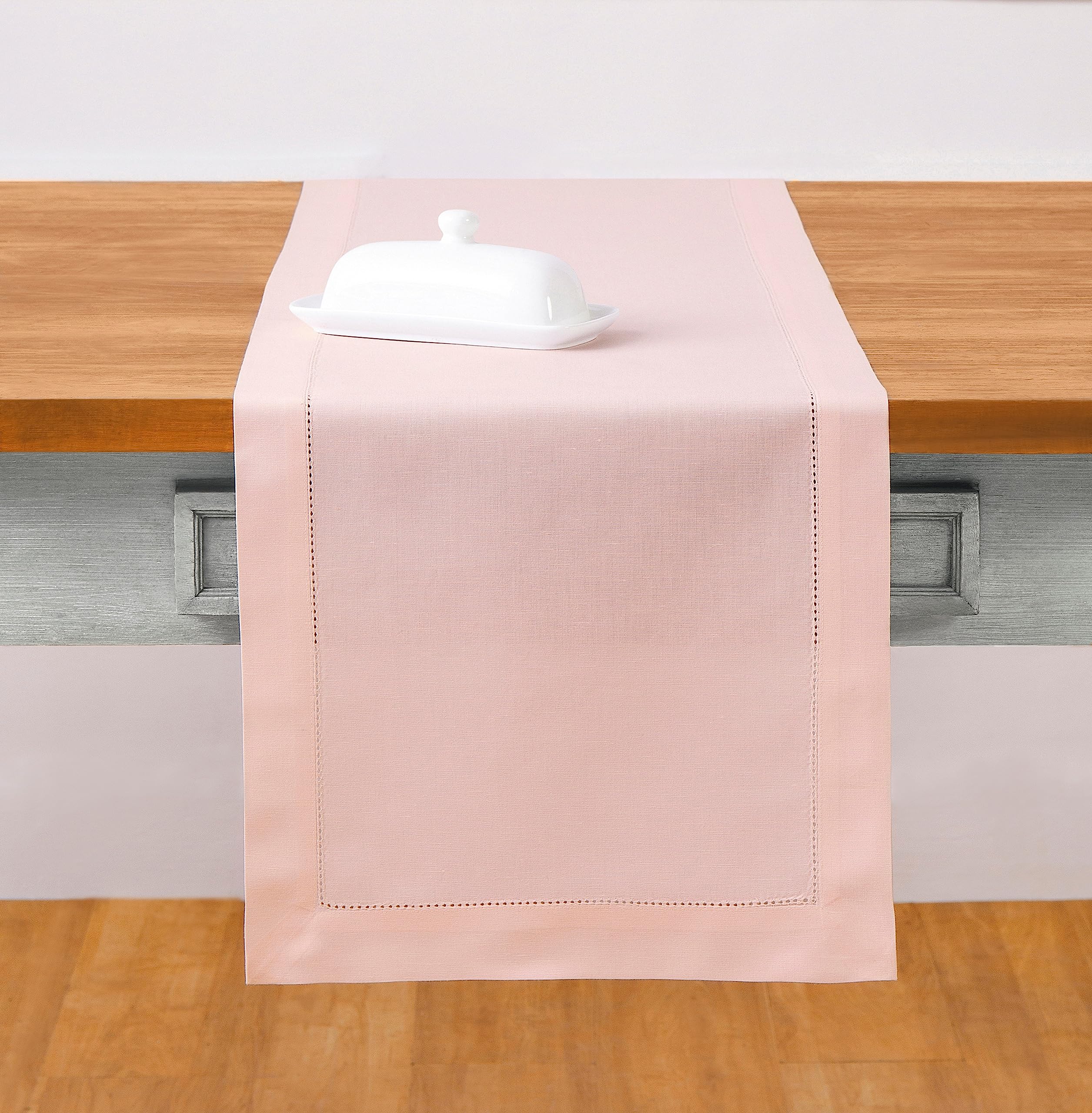 Tapete De Mesa Solino Home Con Dobladillo De Lino Y Algodón Rosa De 3 M - Venta Internacional.