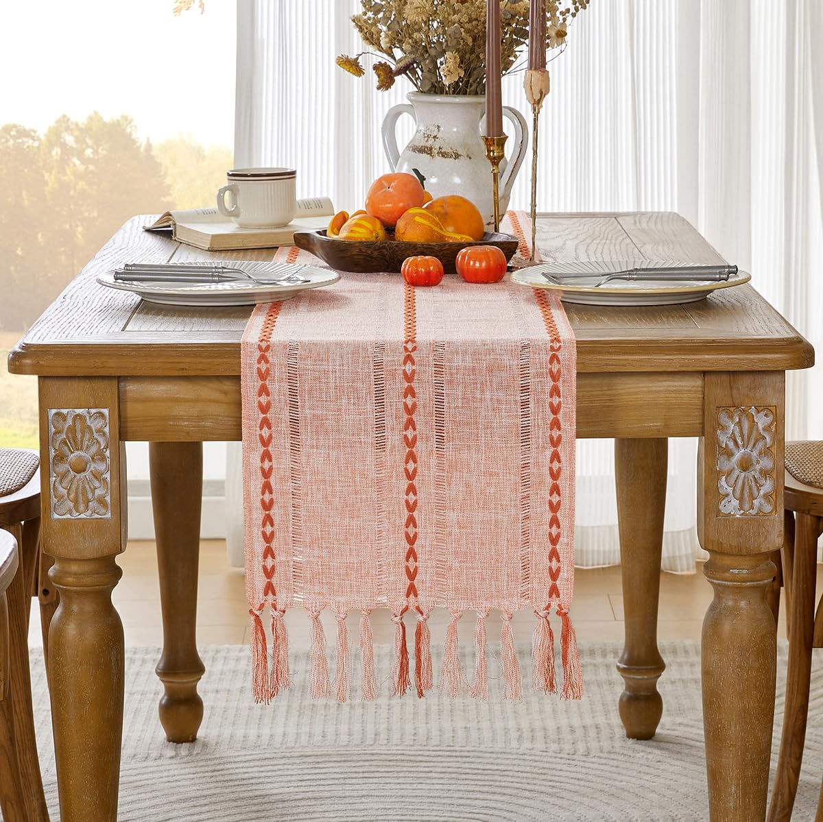 Foto 3 | Camino De Mesa Wracra Fall Linen Farmhouse, 90 Cm, Color Naranja Otoñal - Venta Internacional.