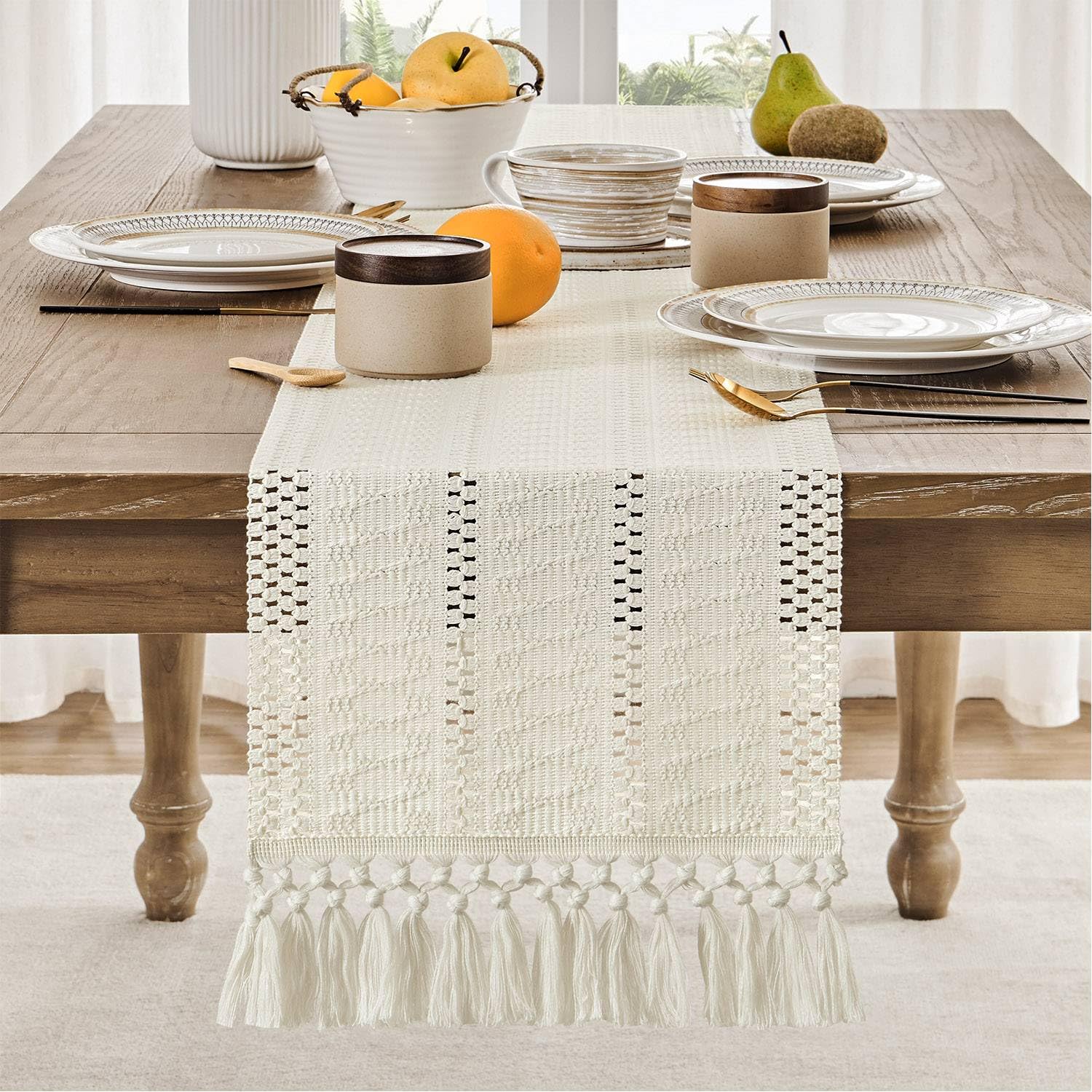 Foto 2 | Camino de Mesa Zeemart Estilo Macramé Estilo Bohemio 230 cm Algodón Marfil - Venta Internacional