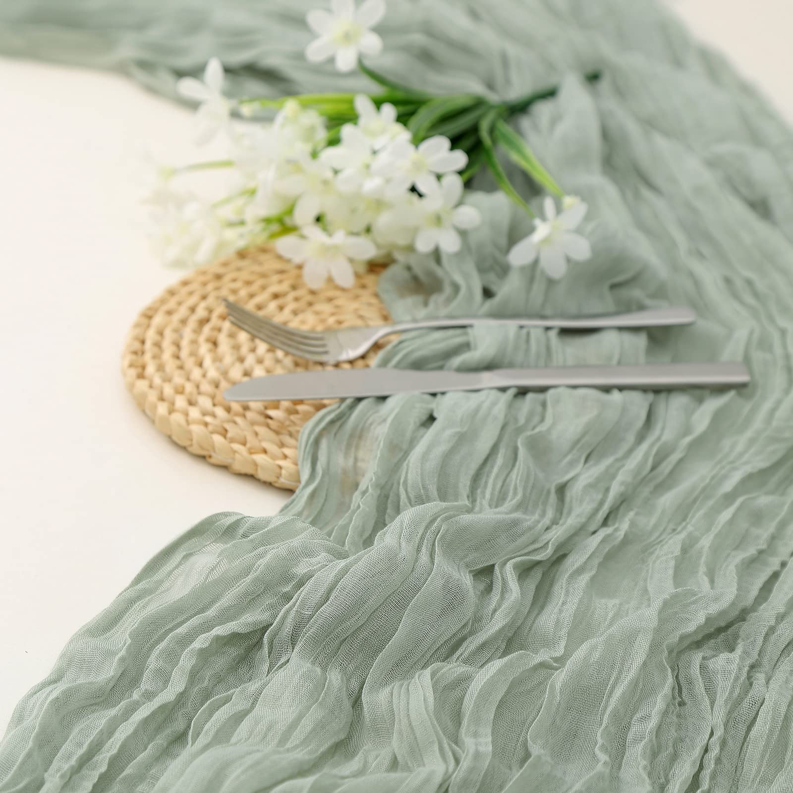Foto 4 pulgar | Mantel De Mesa Dolopl, Gasa Verde Salvia, 4 M, Para Baby Shower - Venta Internacional.