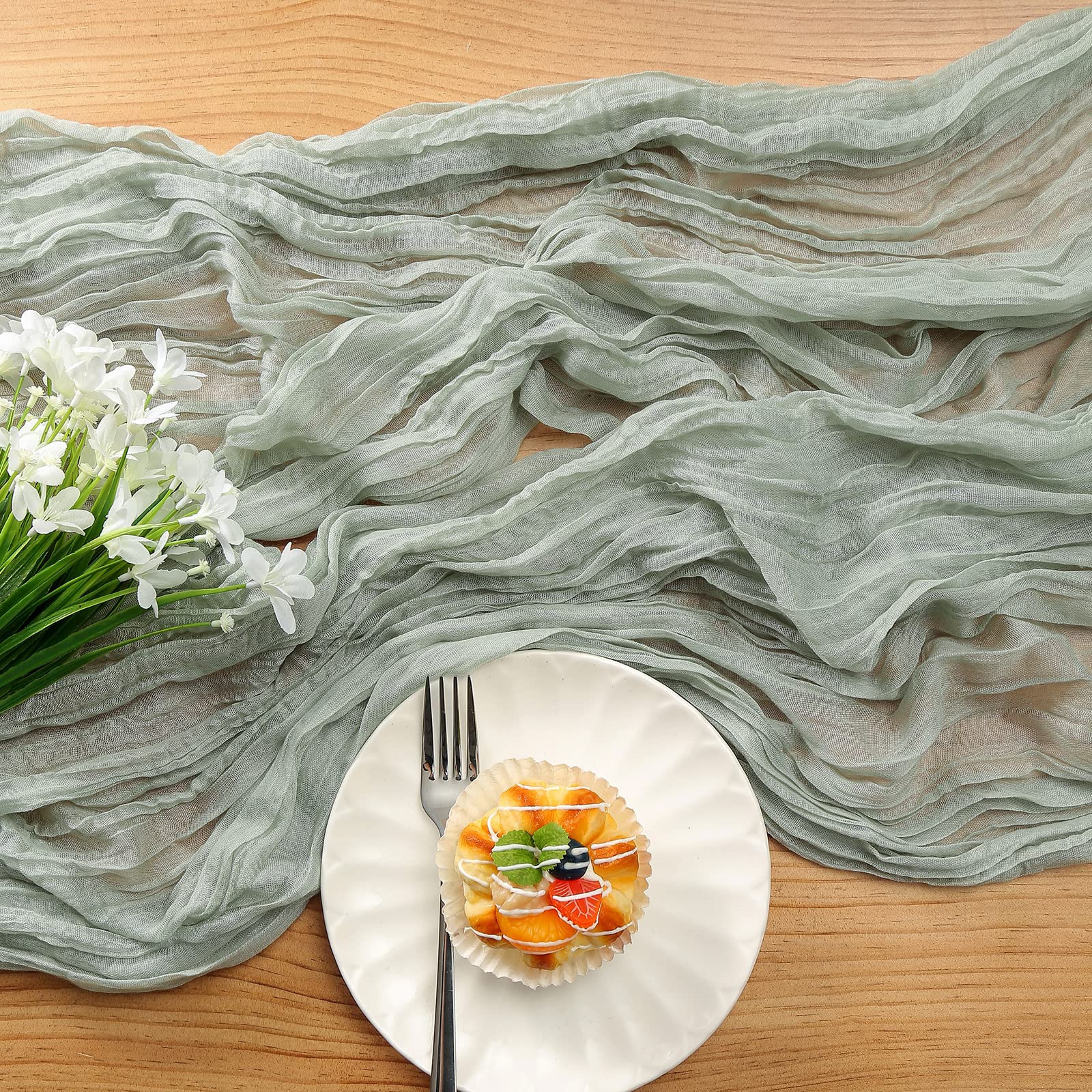 Foto 6 pulgar | Mantel De Mesa Dolopl, Gasa Verde Salvia, 4 M, Para Baby Shower - Venta Internacional.