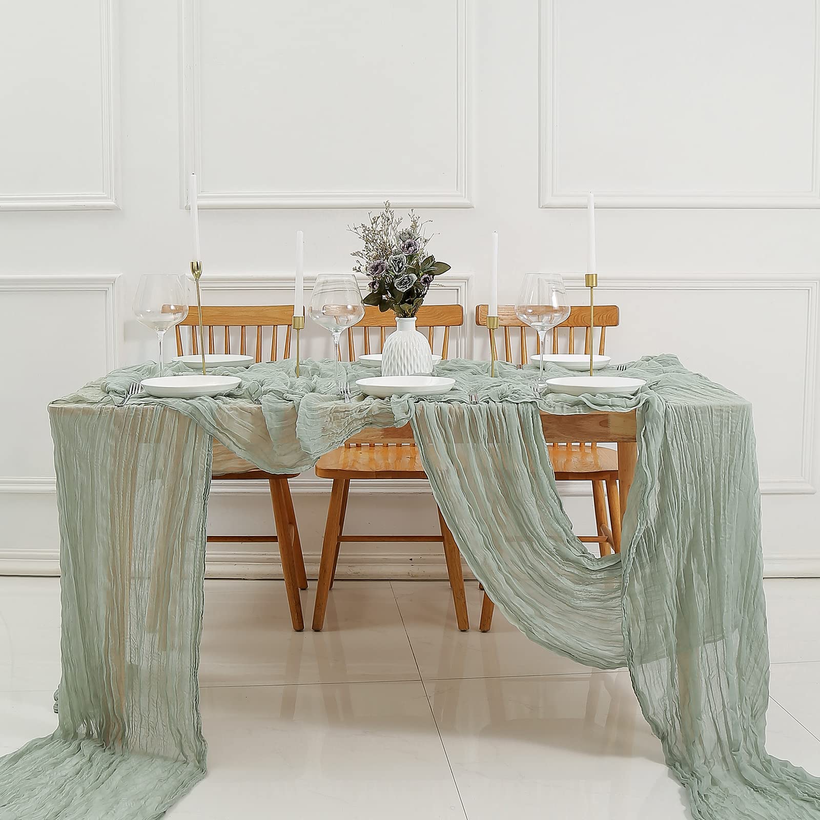 Foto 7 pulgar | Mantel De Mesa Dolopl, Gasa Verde Salvia, 4 M, Para Baby Shower - Venta Internacional.