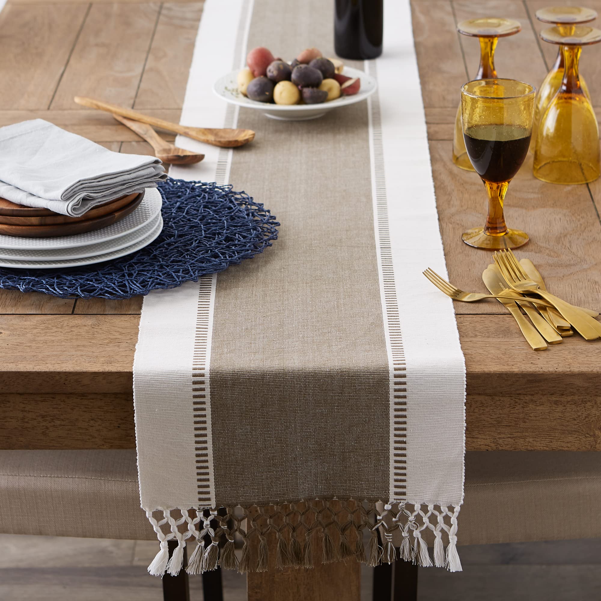 Foto 6 | Camino De Mesa Dii Dobby Stripe Tejido 33 X 275 Cm, Color Marrón, 100% Algodón - Venta Internacional.