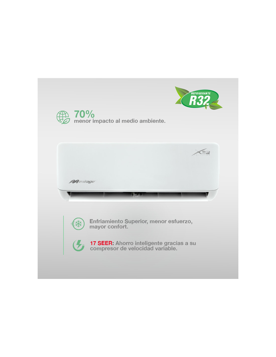 Foto 6 pulgar | Minisplit Mirage Inverter X32 De Una Tonelada Frío-calor 220v
