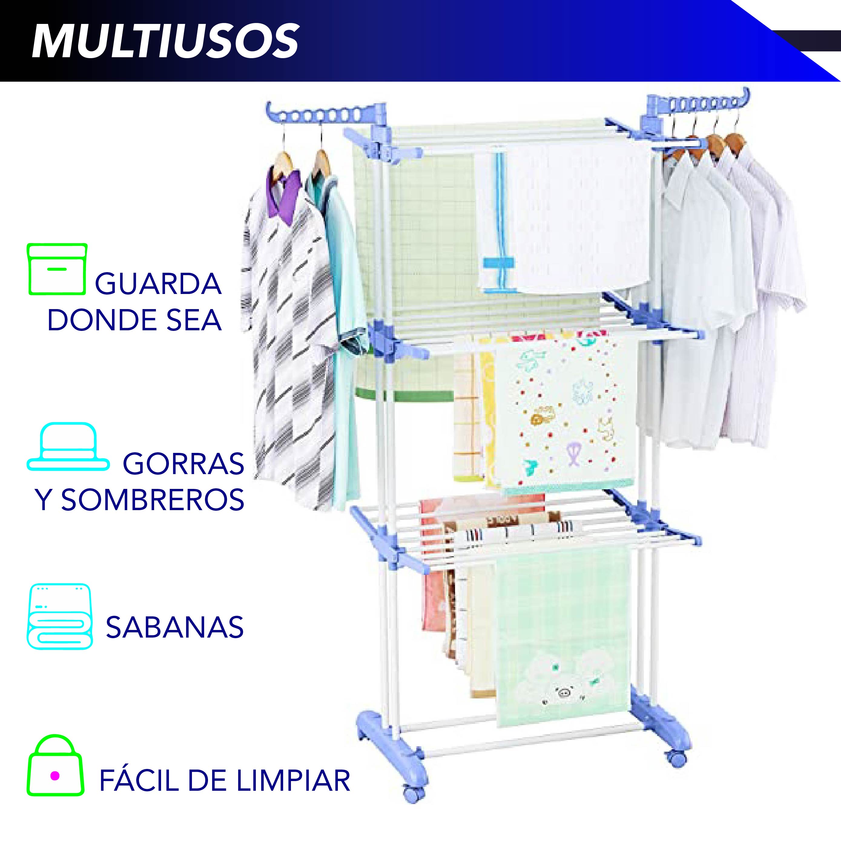 Foto 4 | Tendedero Plegable de 3 Niveles Chic Fantasy para Ropa con Alas Laterales y Ruedas para Interiores