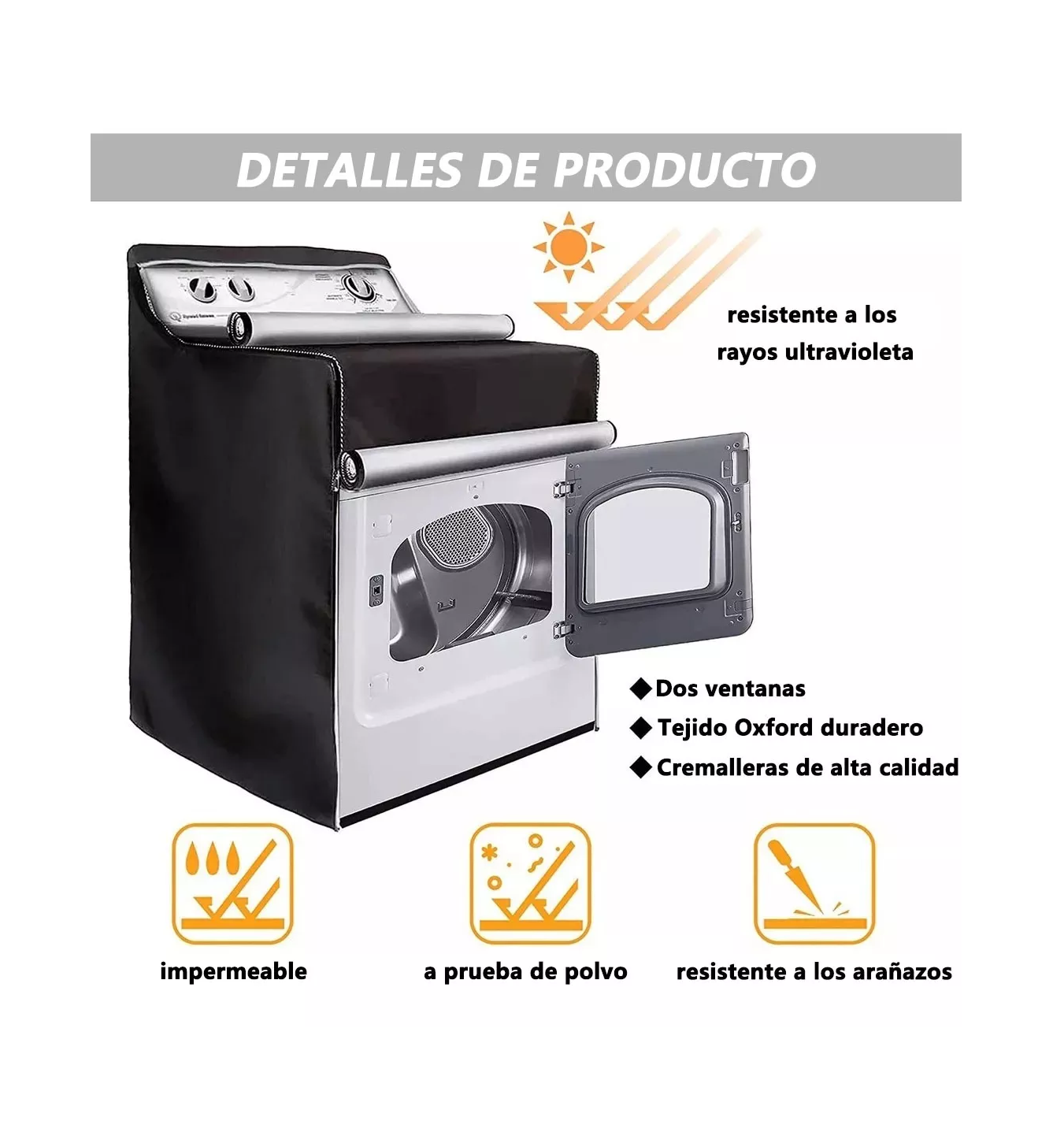 Foto 5 | Funda de Protección Solar Impermeable para Lavadora Negro