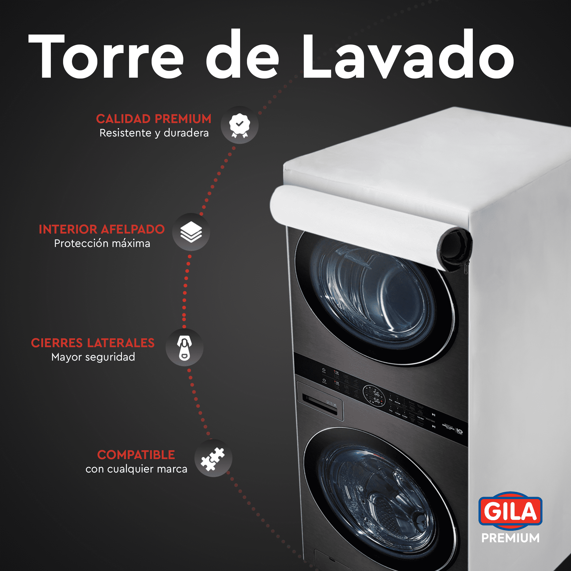 Foto 3 pulgar | Funda para Torre de Lavado Afelpada con Cierre - Cubierta para Lavadora Y Secadora Protector Impermeable Afelpado