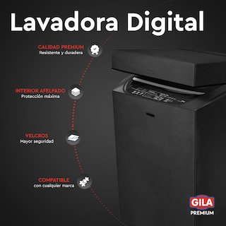 Foto 2 | Funda Para Lavadora Digital De Carga Superior Gila Color Negro (protector Afelpado) Con Cierre Y Velcro Frontal | Talla