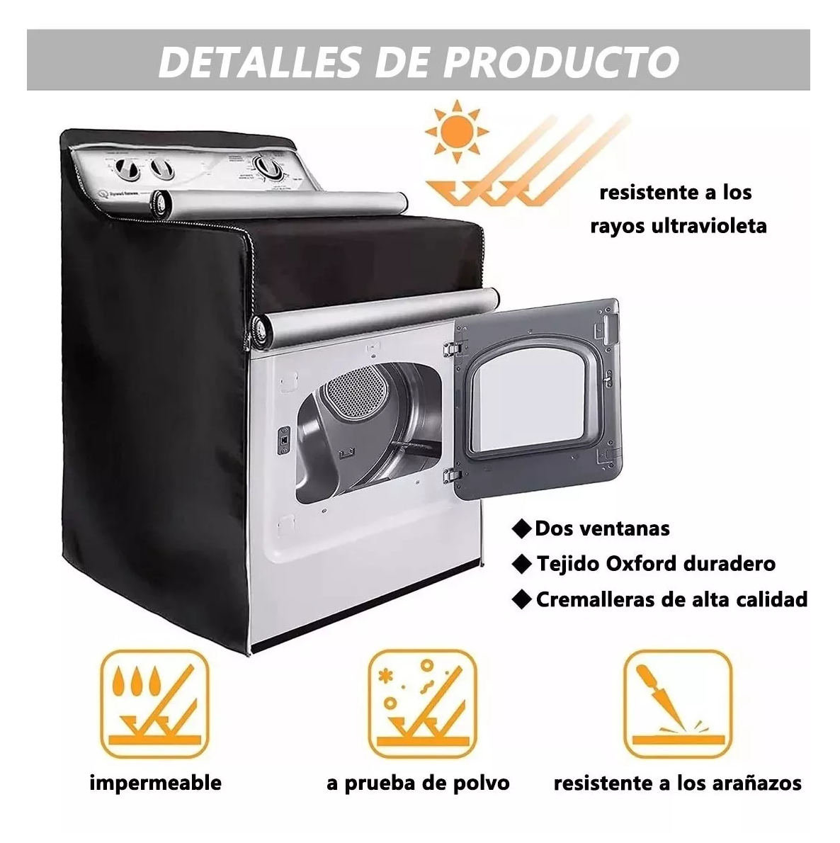 Foto 5 pulgar | Funda de Protección Solar Negra Impermeable Universal para Lavadora