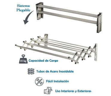 Foto 3 | Tendedero Plegable De Pared De Acero Inoxidable