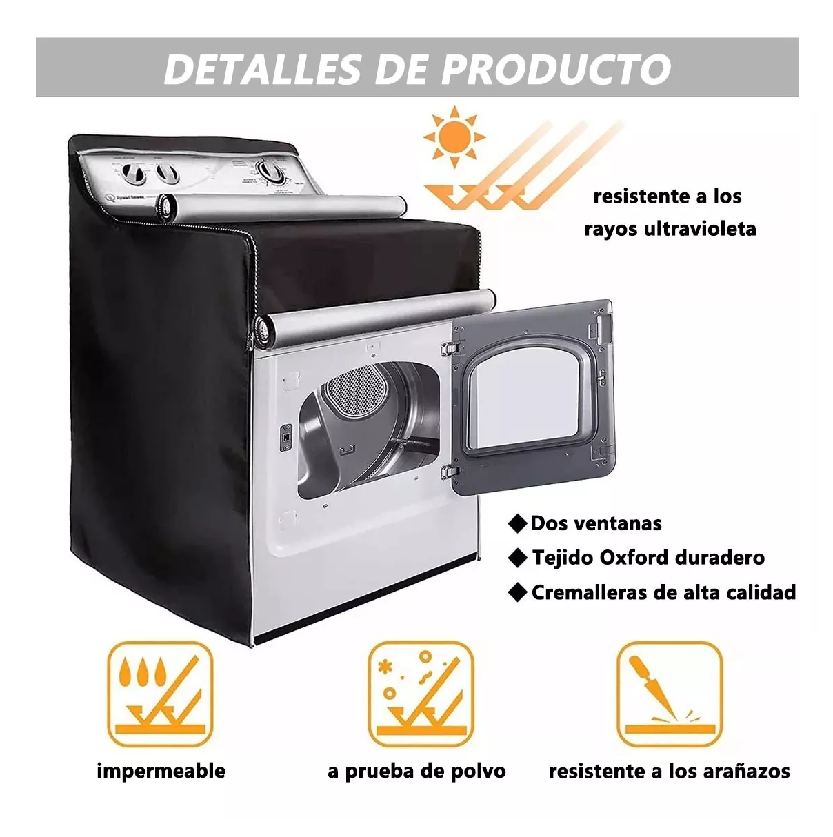 Foto 3 pulgar | Funda De Protección Solar Impermeable Universal Para Lavadora Negro
