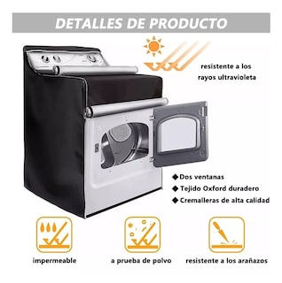 Foto 2 | Funda De Protección Solar Impermeable Universal Para Lavadora Negro
