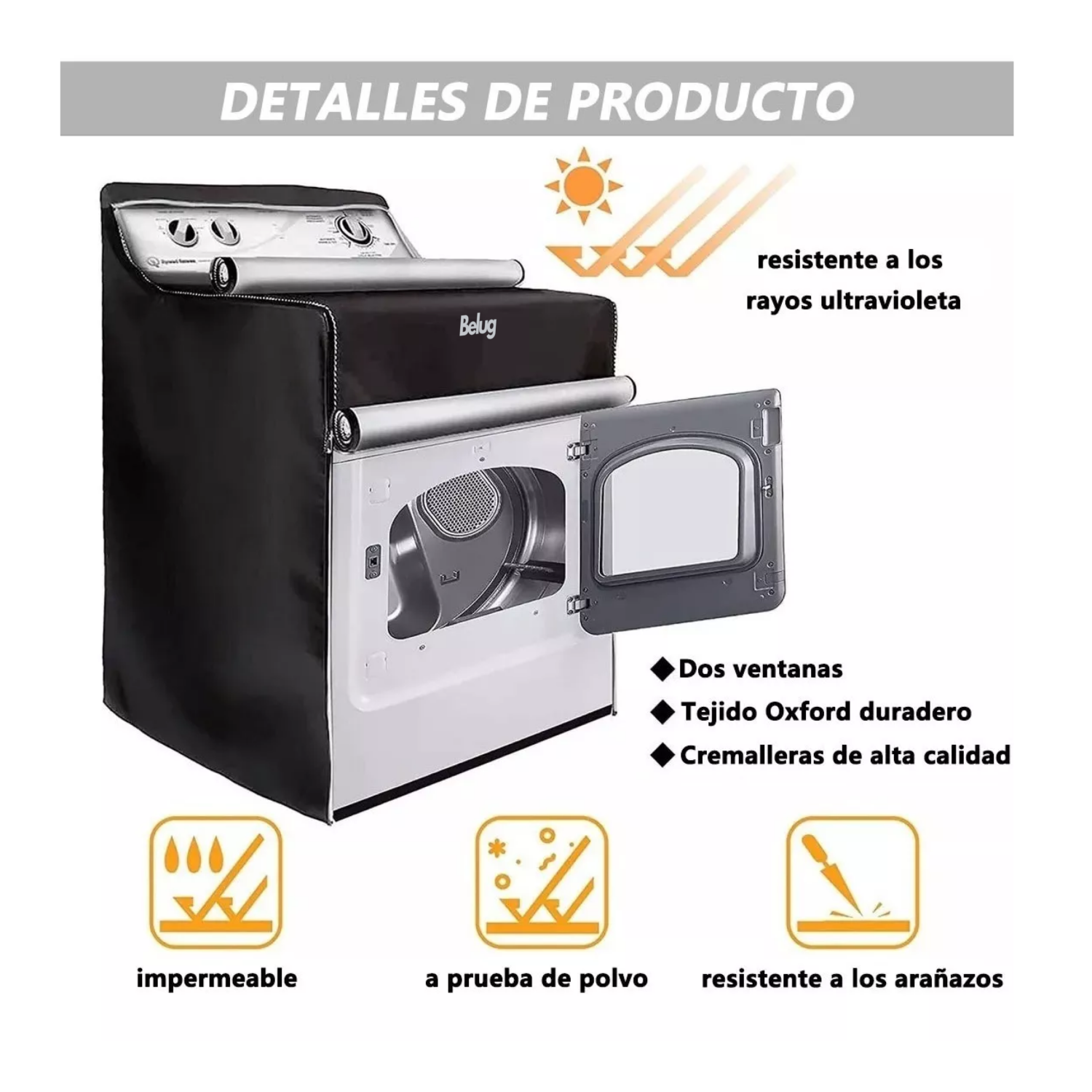 Foto 5 pulgar | Funda De Protección Solar Impermeable Universal Para Lavadora Belug Negro