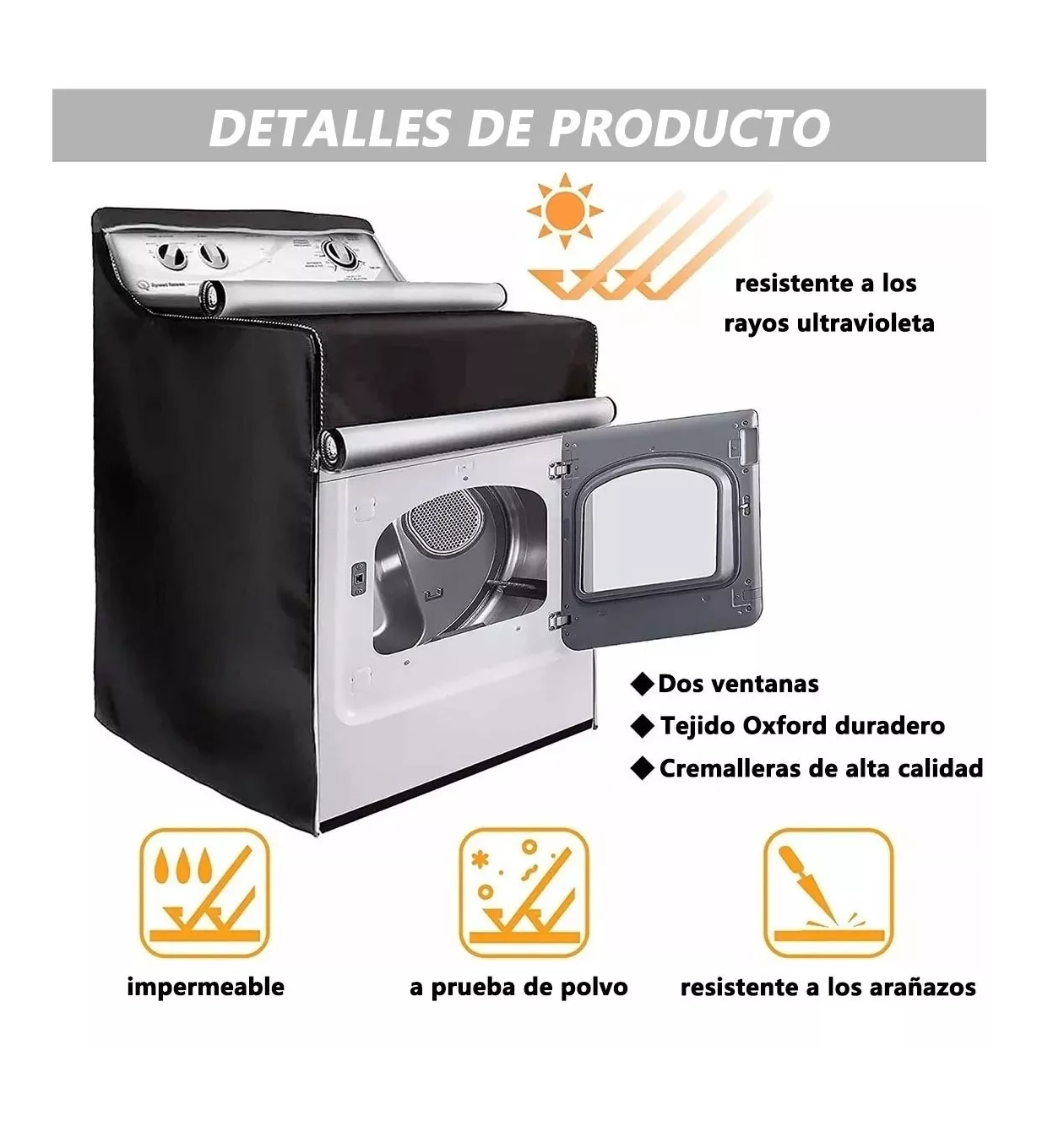 Foto 5 pulgar | Funda De Protección Solar Impermeable Universal Para Lavadora Negro
