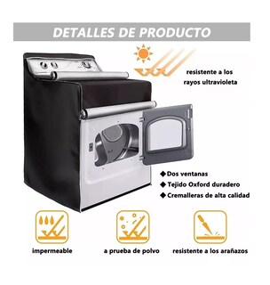 Foto 4 | Funda De Protección Solar Impermeable Universal Para Lavadora Negro