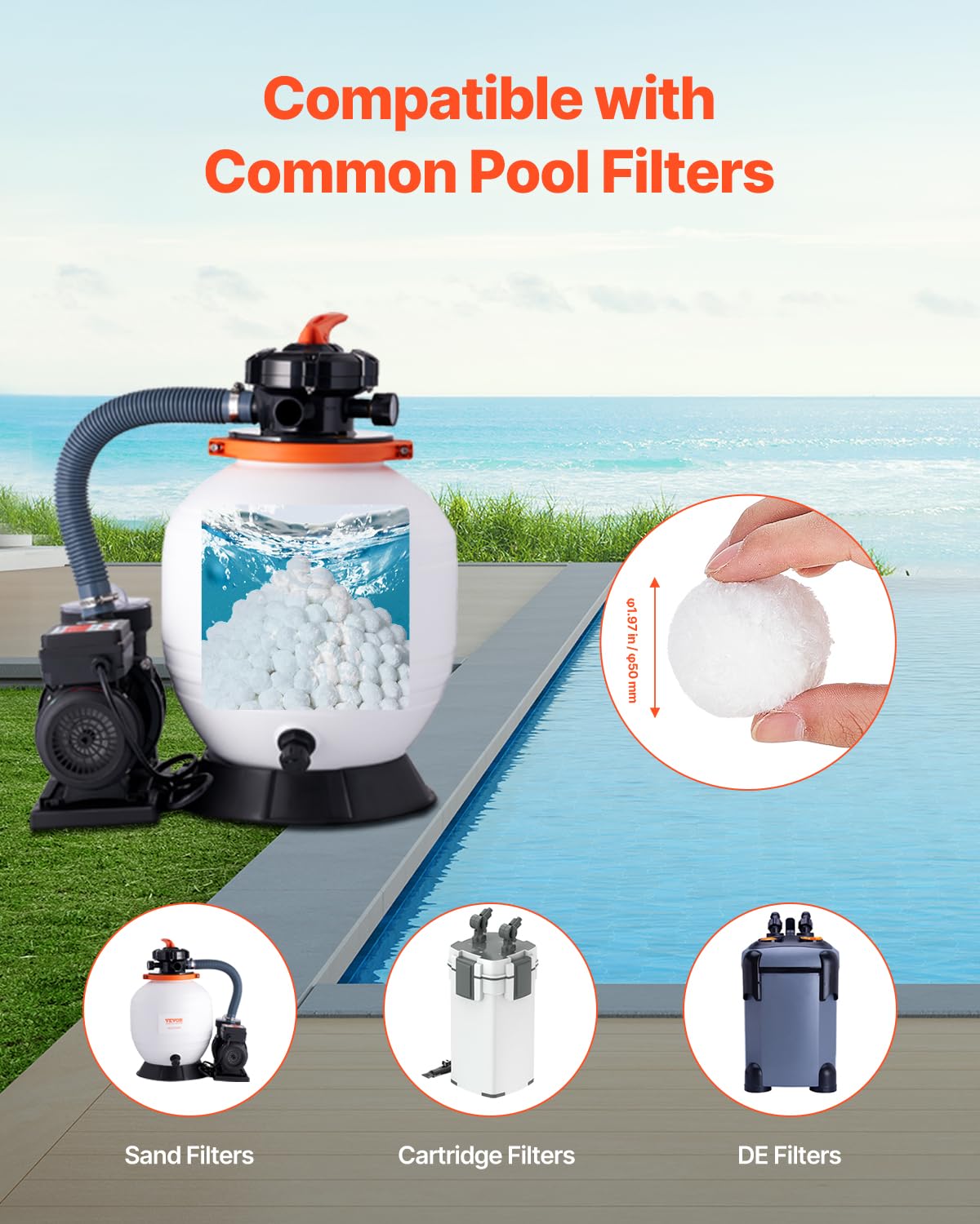 Foto 6 pulgar | Bolas De Filtro De Piscina Vevor Para Filtro De Arena, 2,1 Kg, Reutilizables - Venta Internacional.