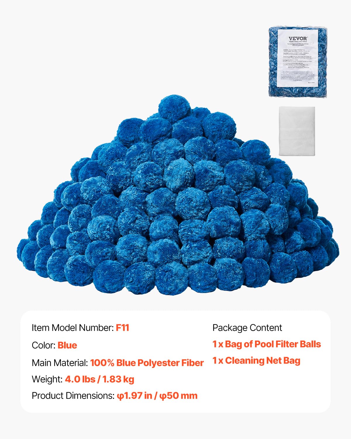Foto 8 pulgar | Bolas De Filtro De Piscina Vevor Para Filtro De Arena, 1,8 Kg, Poliéster Azul - Venta Internacional.