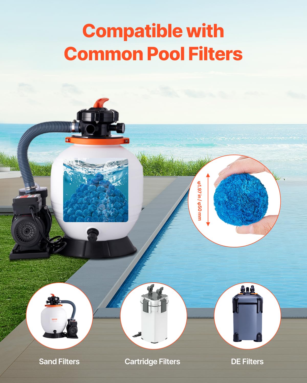 Foto 6 pulgar | Bolas De Filtro De Piscina Vevor Para Filtro De Arena, 1,4 Kg, Reutilizables, Color Azul - Venta Internacional.